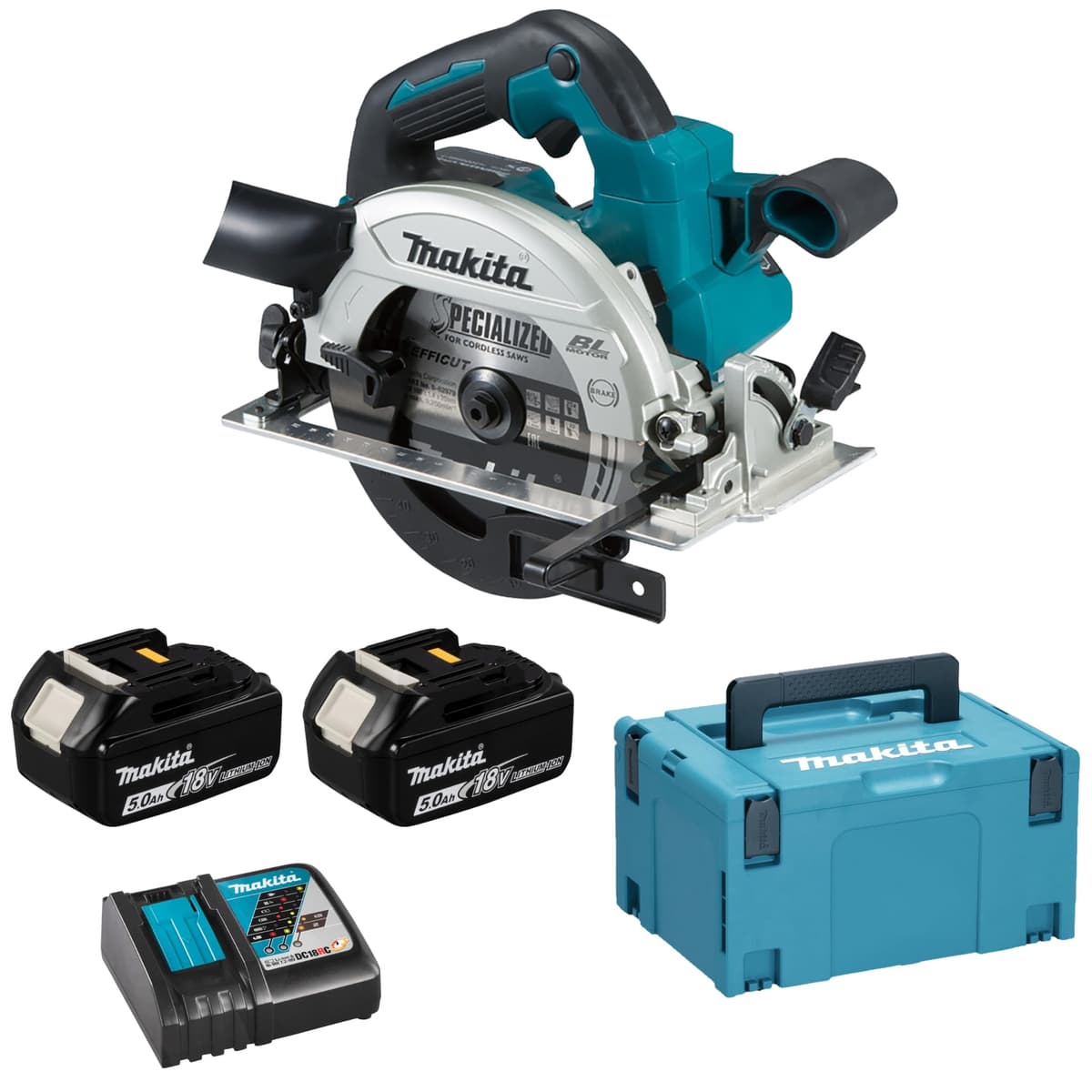 Sierra circular MAKITA DHS660RTJ 165 mm, 18 V con 2 baterías 5 Ah y maletín