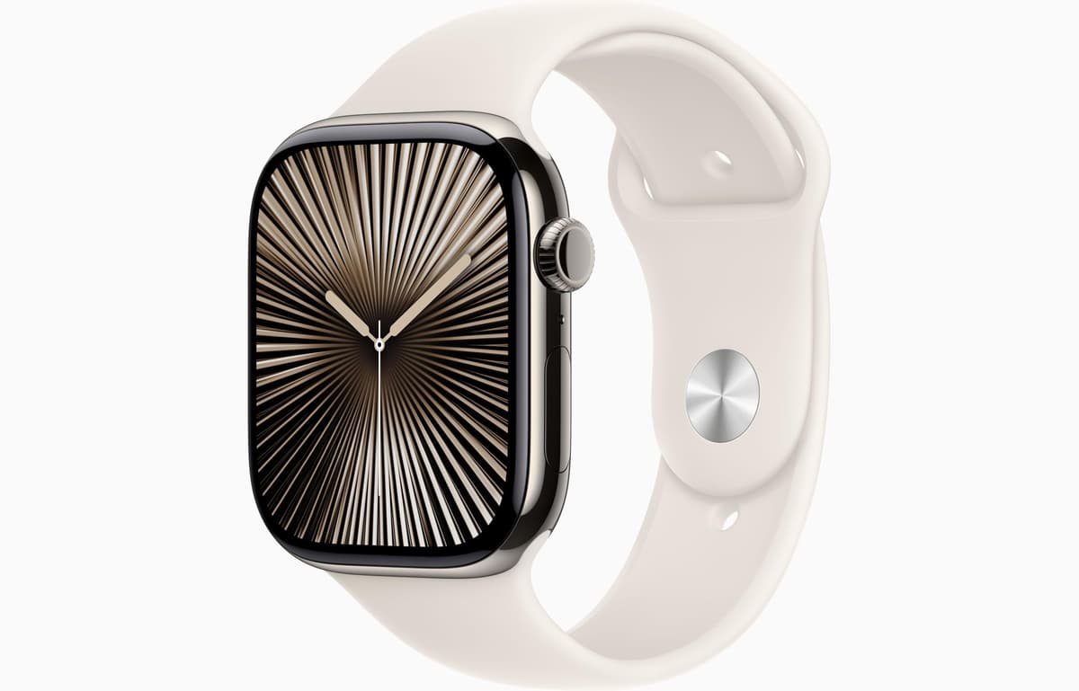 Apple Watch Series 10 [GPS + Cellular, 46 mm] - Caja de Titanio Natural con Correa Deportiva Starlight, S/M (Reacondicionado) A3003