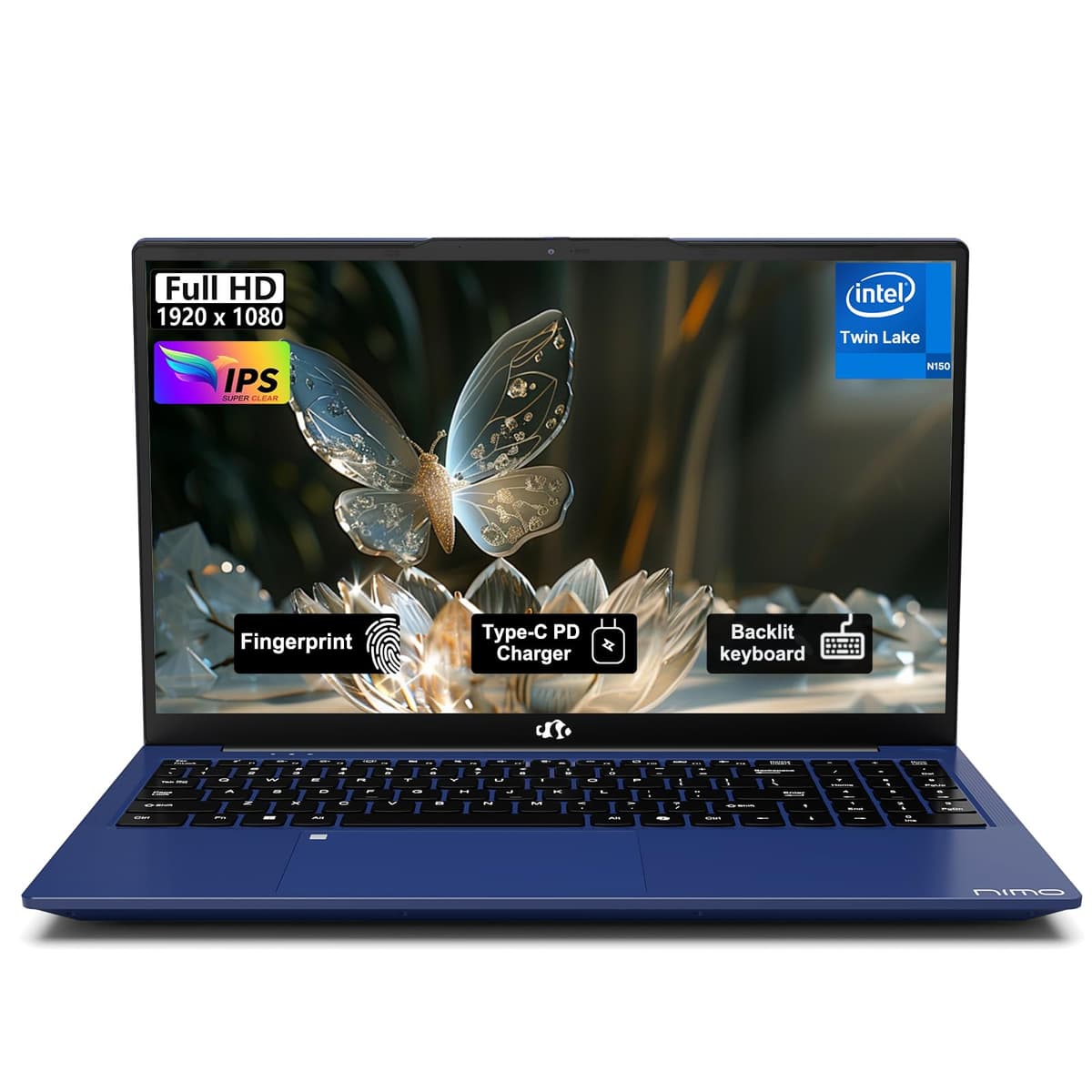 NIMO-15.6" Laptop Estudiantil, Intel N150 de 13ª Gen, 16GB RAM 256GB SSD (Comparable a i3-1115G4, hasta 3.6GHz), Teclado Retroiluminado, Lector de Huellas, FHD, Wi-Fi 6, BT5.2, Tipo-C 65W NIMO N157B