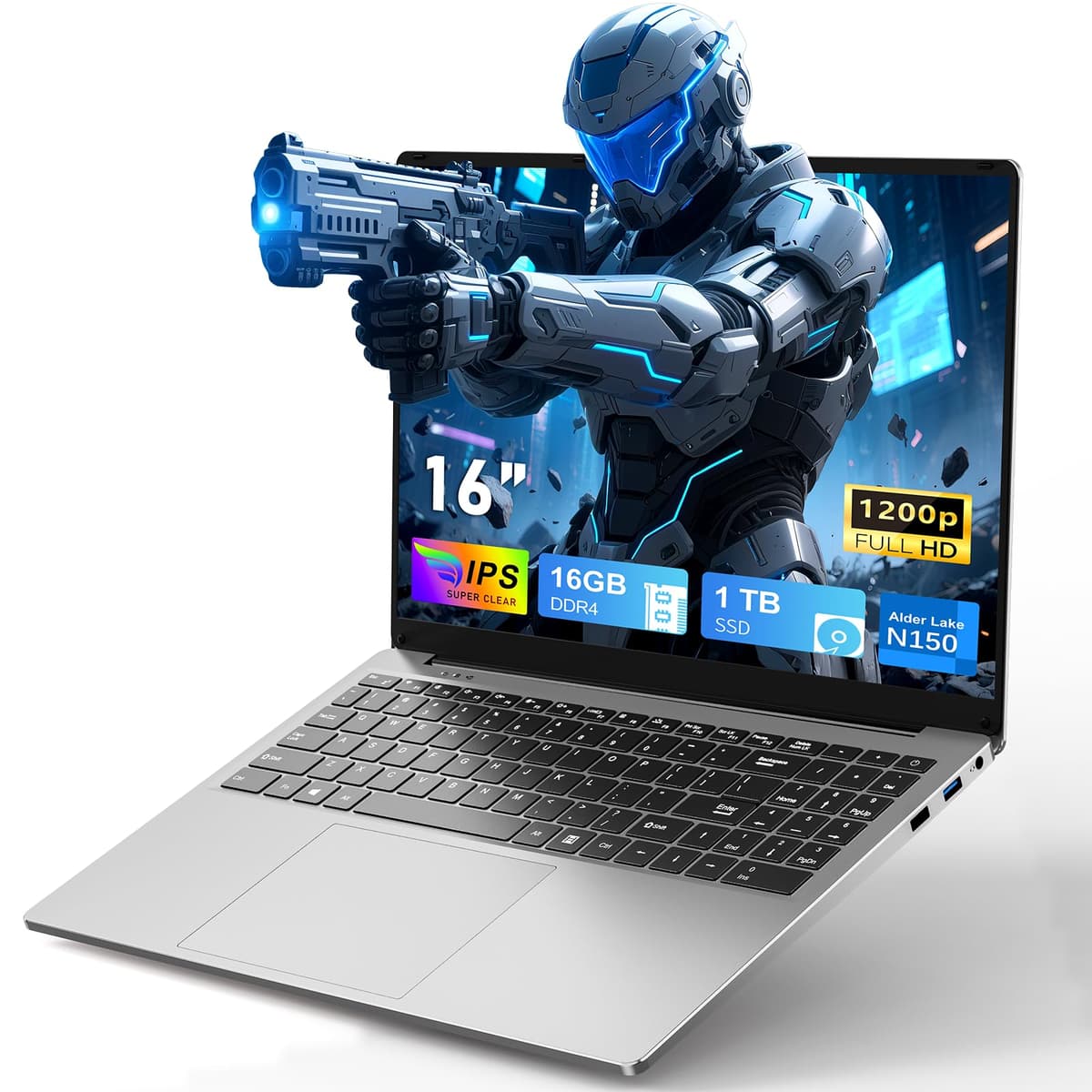 CHIFUYOU Portátil para Juegos 2025, Laptop 16" Office 365, 16GB RAM 1TB SSD, Procesador N150 (4C/4T, hasta 3.6 GHz), Pantalla 16" FHD 1920×1200, WiFi 5, BT 4.2, Teclado Retroiluminado NY-09
