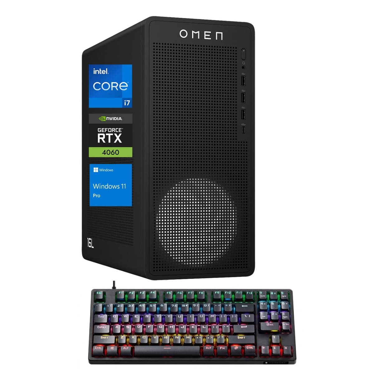 HP OMEN 16L Gaming Desktop i7-14700F, RTX 4060, 32GB DDR5, 1TB SSD, Windows 11 Pro - Bundle Keyboard TG03