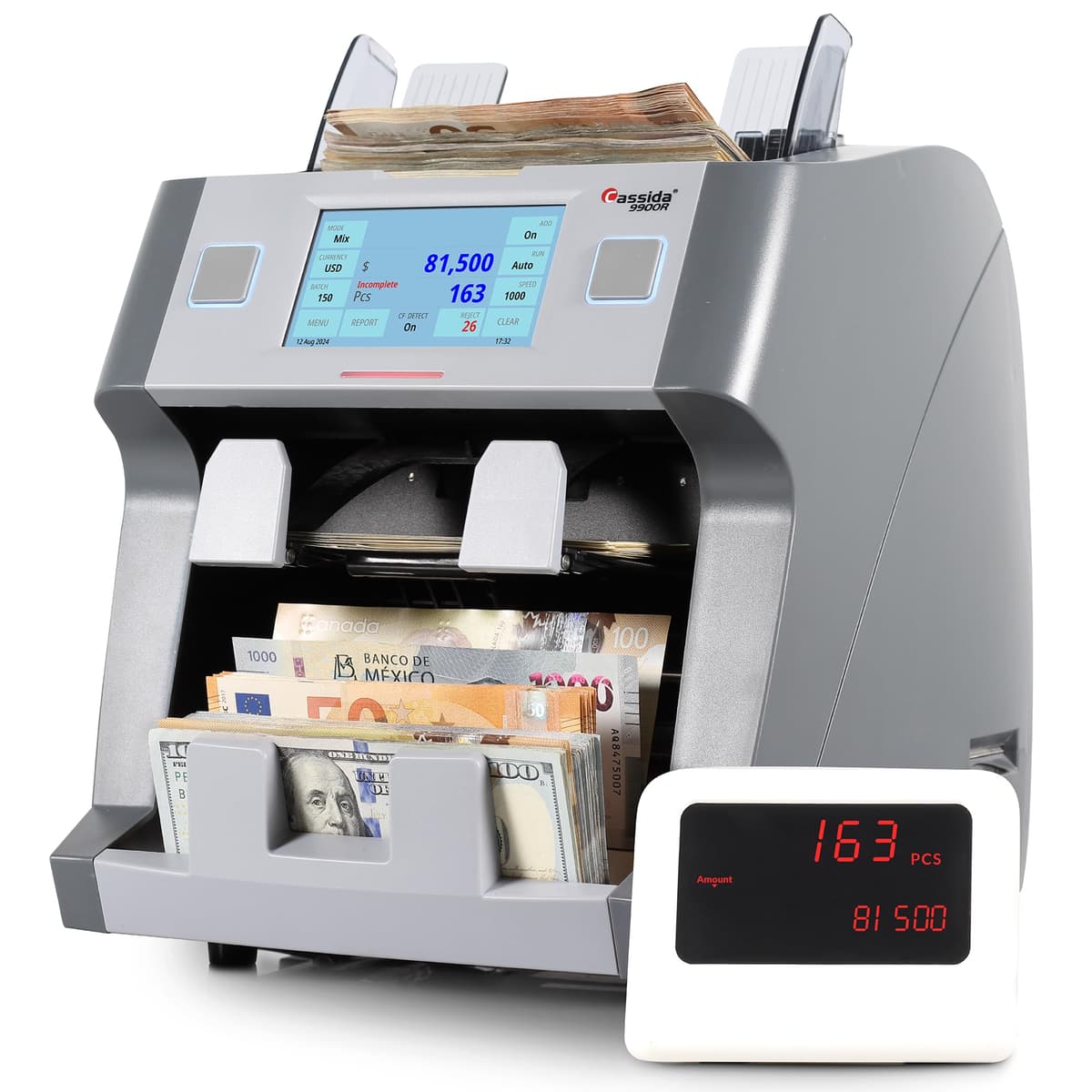 Cassida 9900R V2 Contadora de Billetes Profesional 2 Bolsillos con Detección Antifalsificación y Impresora
