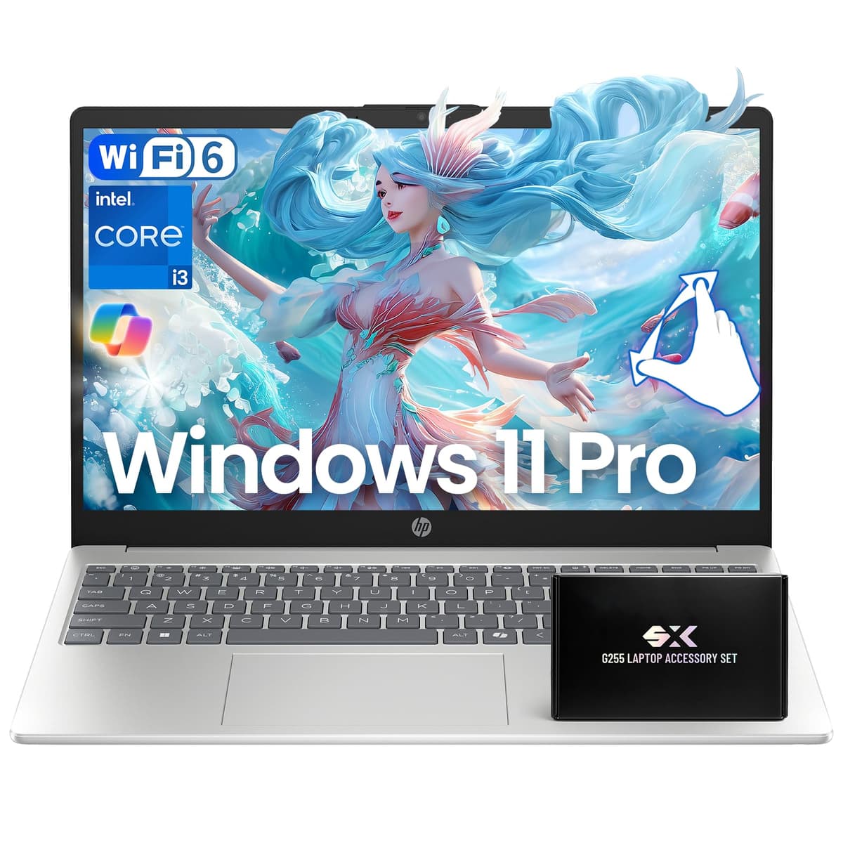 HP 15.6" Laptop con pantalla táctil 2025, Intel Core i3-1315U (hasta 4.5 GHz), 64 GB RAM, SSD de 2 TB, Windows 11 Pro con Copilot AI, Wi-Fi 6, Bluetooth 5.3, pantalla HD, listo para negocios y estudiantes, kit 255 G10
