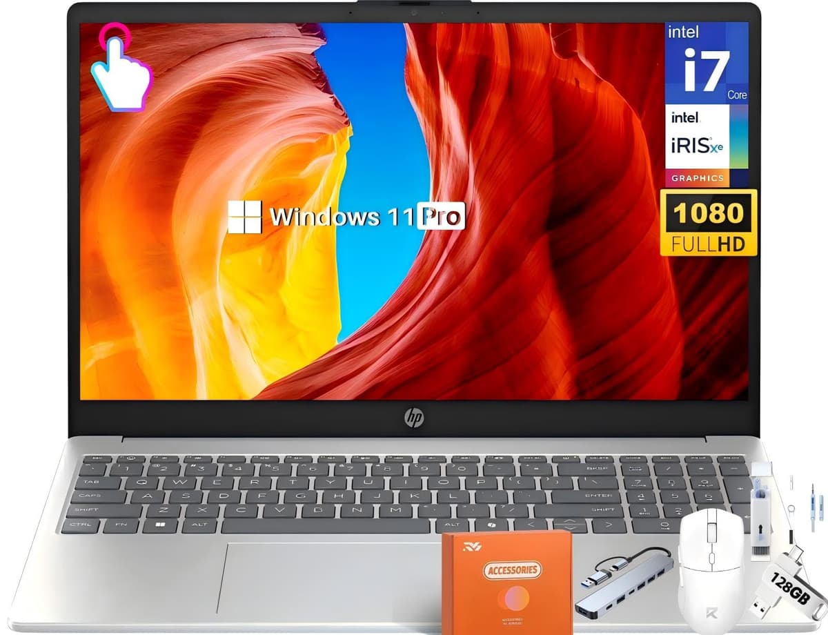 HP 15.6" FHD Táctil para Negocios, Intel i7-1355U de 10 núcleos (hasta 5.0 GHz), 32 GB RAM, 1 TB SSD, Gráficos Intel Iris Xe, Wi-Fi 6, Cámara HD, HDMI, Carga Rápida, Microsoft Copilot, Windows 11 Pro HP Laptop