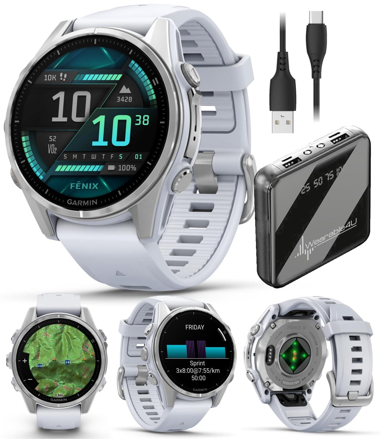 Wearable4U Garmin Fenix 8 43 mm AMOLED Multisport GPS Smartwatch Silver + Power Bank