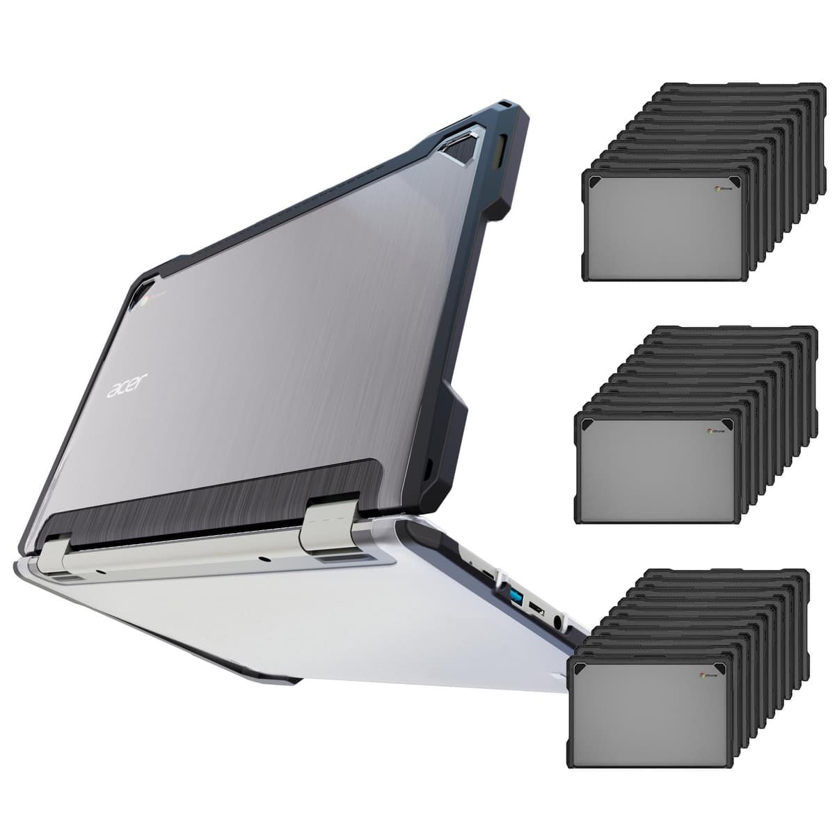 UZBL Estuche rígido resistente para Acer Chromebook 511 C736, carcasa protectora transparente a prueba de estudiantes K-12 (paquete de 30)