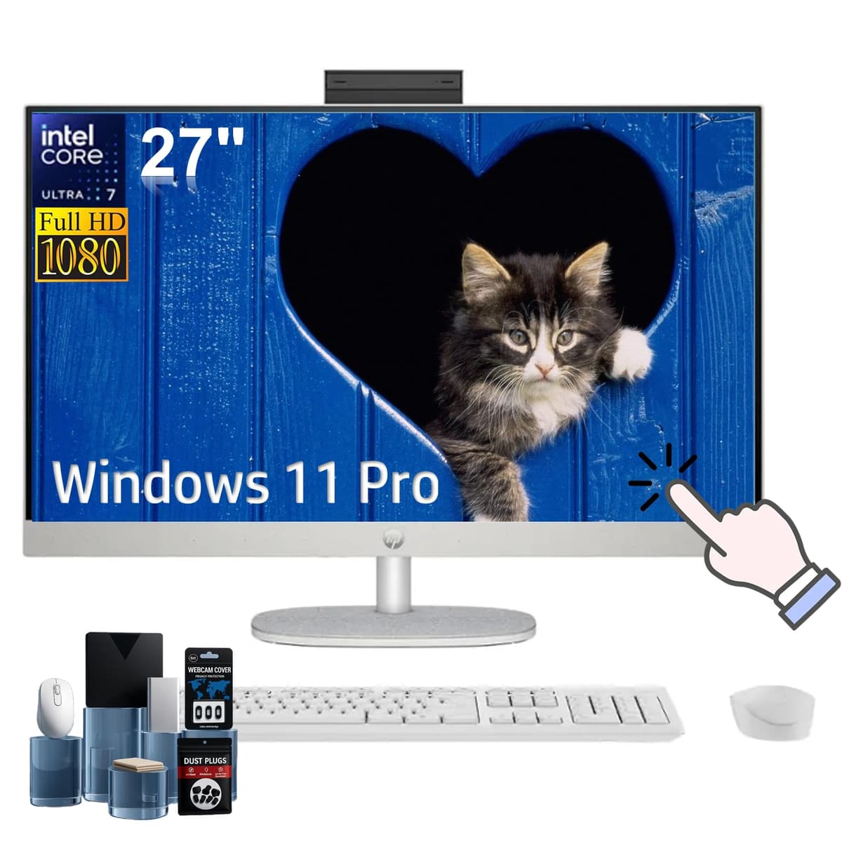 HP 27 All-in-One Desktop - 27" FHD táctil, Intel Core Ultra 7-155U, 64GB DDR5, 4TB SSD, Windows 11 Pro, WiFi 6, con accesorios