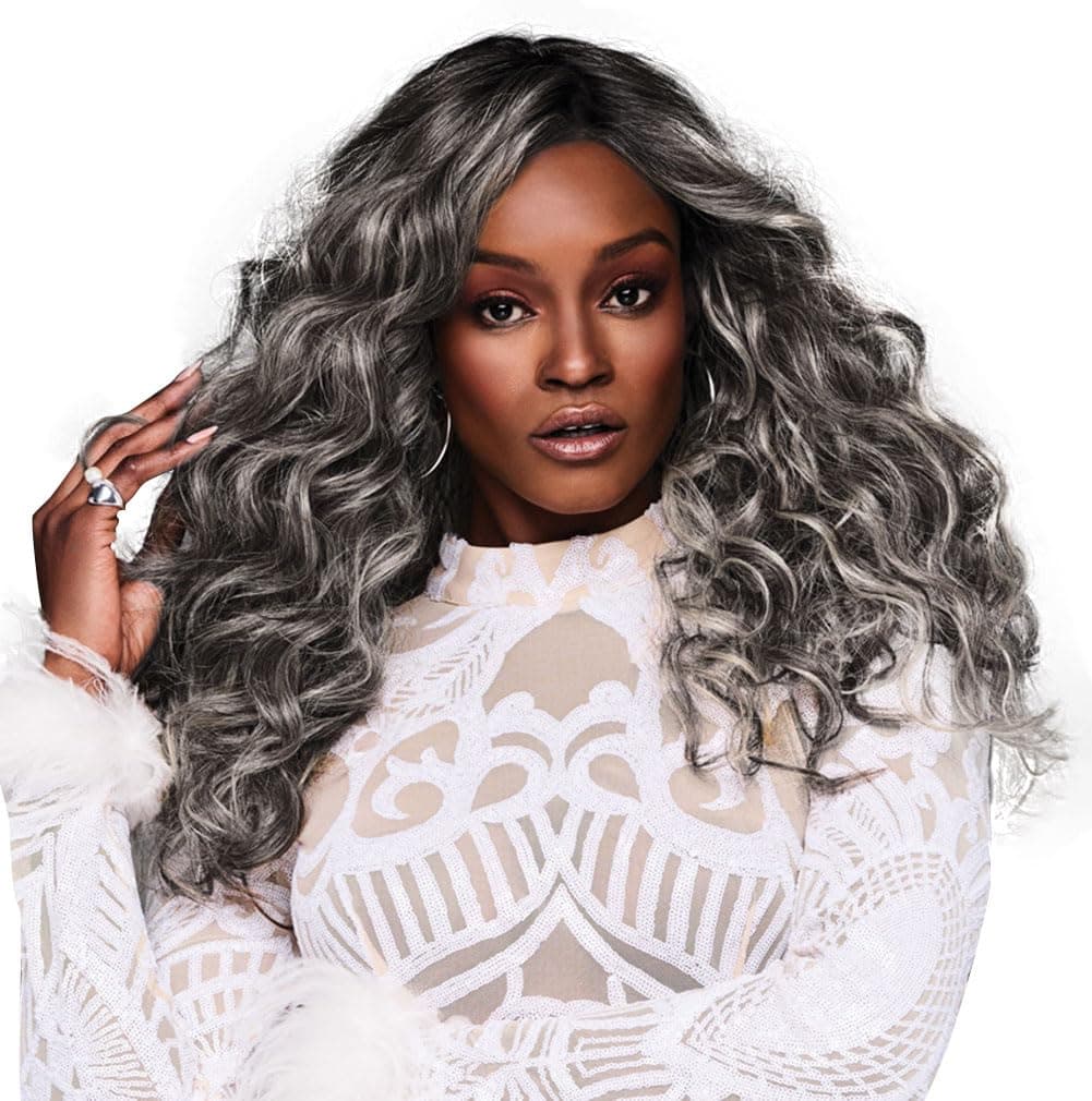 Peluca Kim Kimble Laila ultra larga glamorosa en capas con suaves ondas tipo sirena por Hairuwear, casquete talla promedio, MC511SS Powdered Licorice