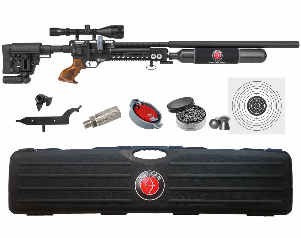 Wearable4U Hatsan Factor Sniper Long .22 Cal PCP, acción lateral, incluye pellets, blancos y mira (bundle) HGFactorSniper-L22_AmmoTargScope