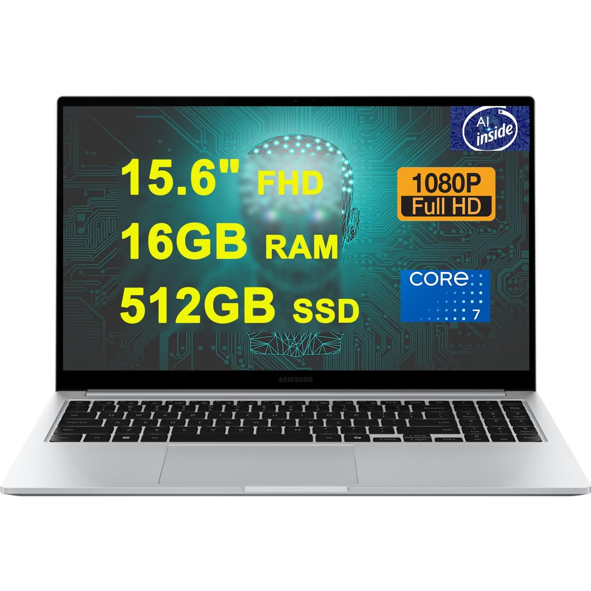 SAMSUNG Galaxy Book 4 Business Copilot PC portátil AI 15.6" FHD antirreflejo Intel Core 7 150U (equiv. a i7-1335U) 16GB RAM 512GB SSD retroiluminado lector de huellas USB-C batería de larga duración Win11 plateado