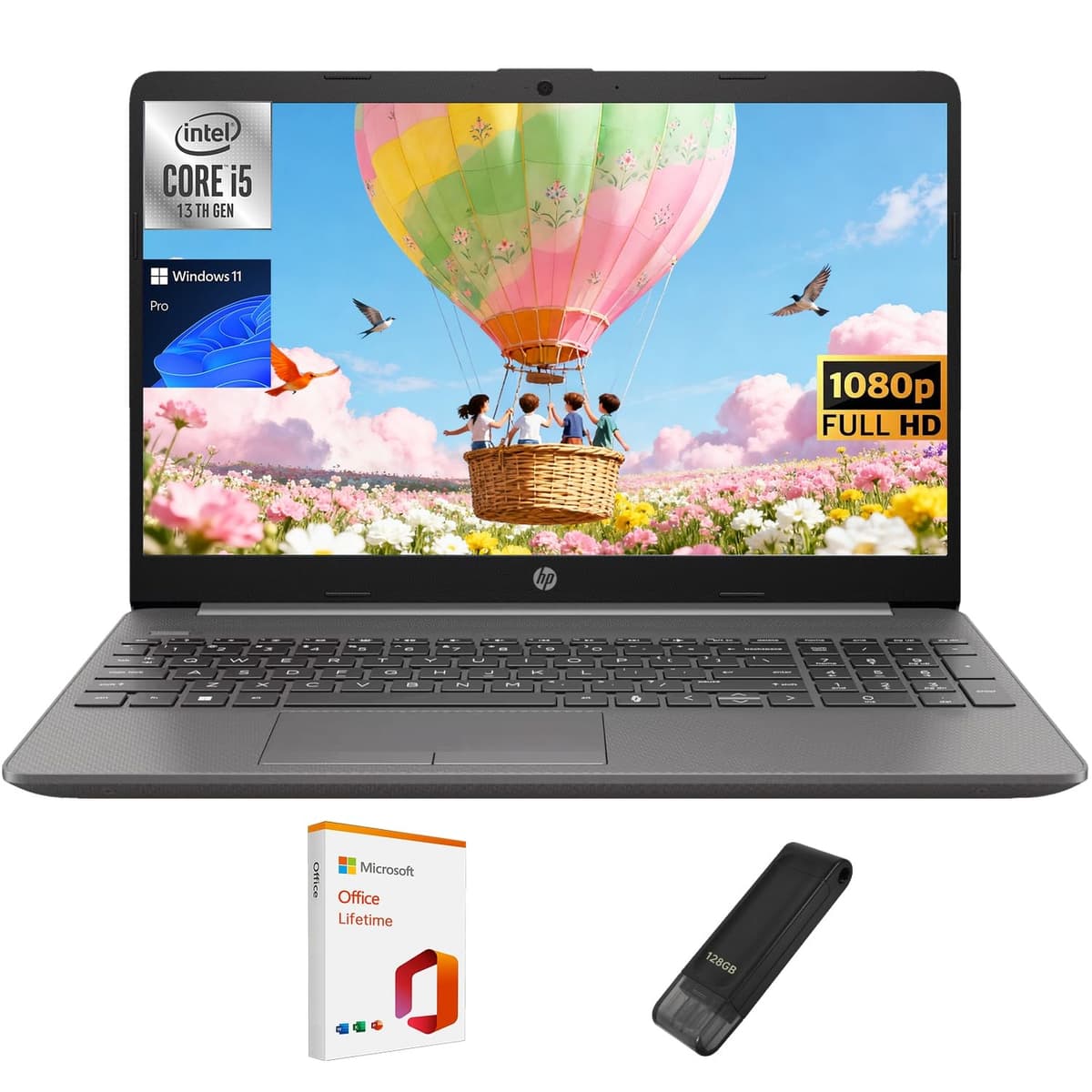 Computadora portátil HP, Laptop 15.6" FHD para negocio y estudiantes, Intel Core i5-1335U (hasta 4.6 GHz), 32GB RAM, 1TB SSD + 128GB USB, teclado numérico, RJ-45, WiFi 6, con Office de por vida, Win 11 Pro B17T