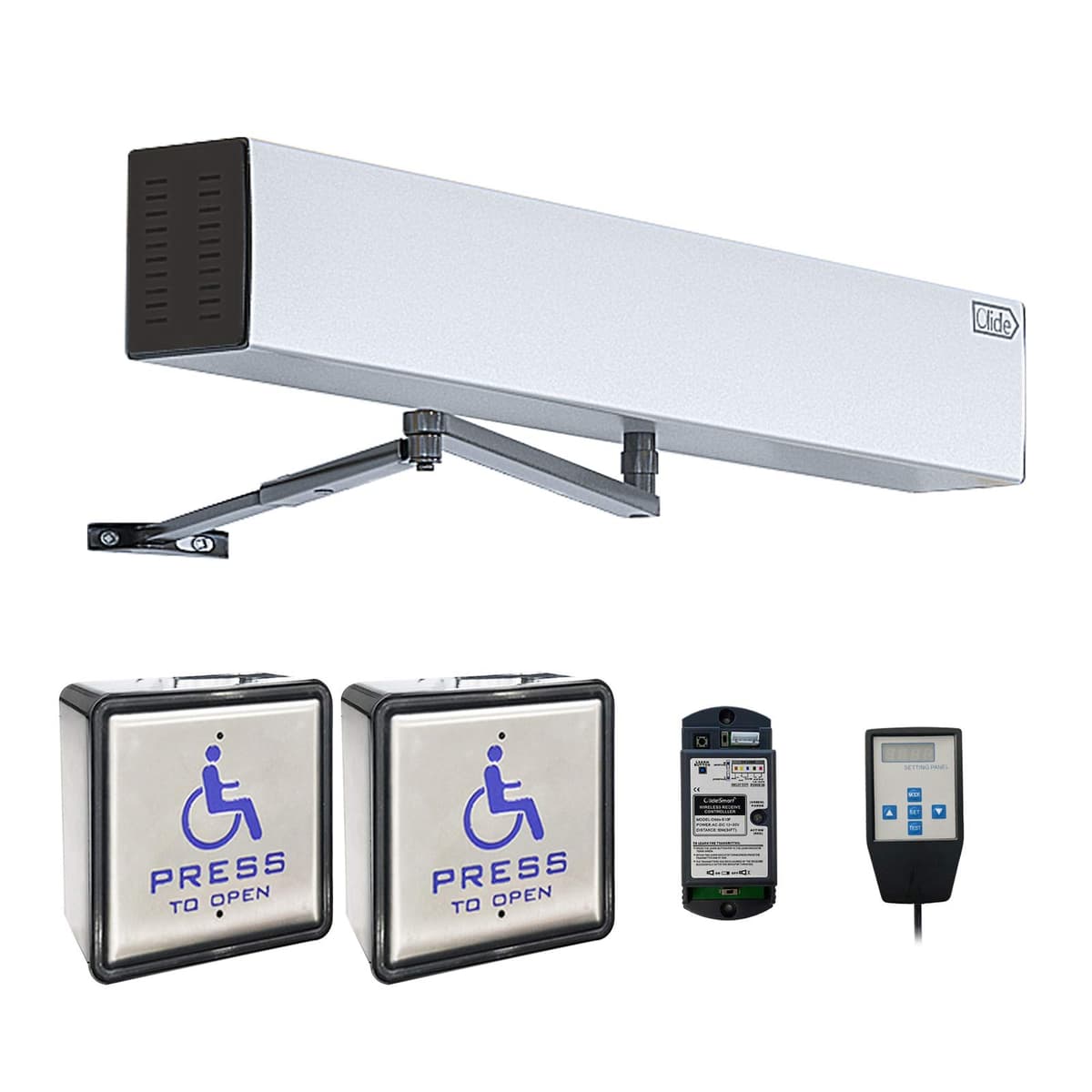 Olideauto Automatic Door Opener for Disabled Wired & Wireless 2-in-1 4.5'' Square Handicap Push Button Olide-510 Inswing/Outswing
