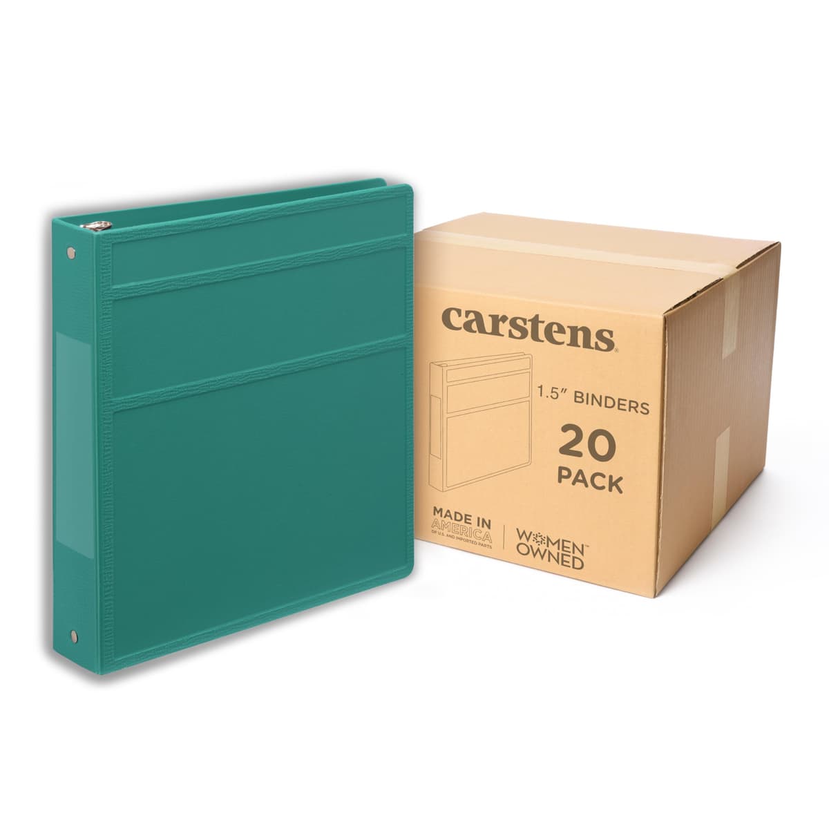 Carstens Carpeta 3 anillas 1.5" resistente, apertura lateral, Teal, paquete de 20 2043-3RCS