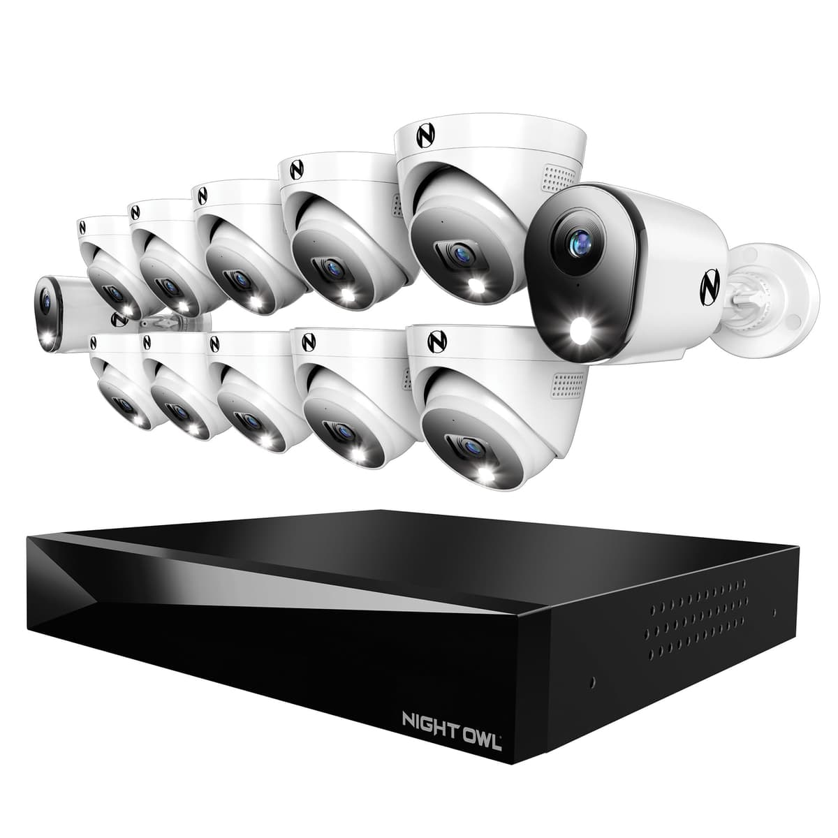 Night Owl Sistema DVR 20 canales con 12 cámaras 4K (2 bullet, 10 dome) y disco 2TB - Audio bidireccional FTD8-162-9LDM