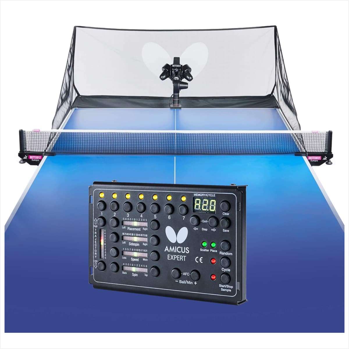Butterfly Amicus Expert Table Tennis Robot - Lanzador de pelotas con bolsa, control remoto y 120 pelotas AEXPERT