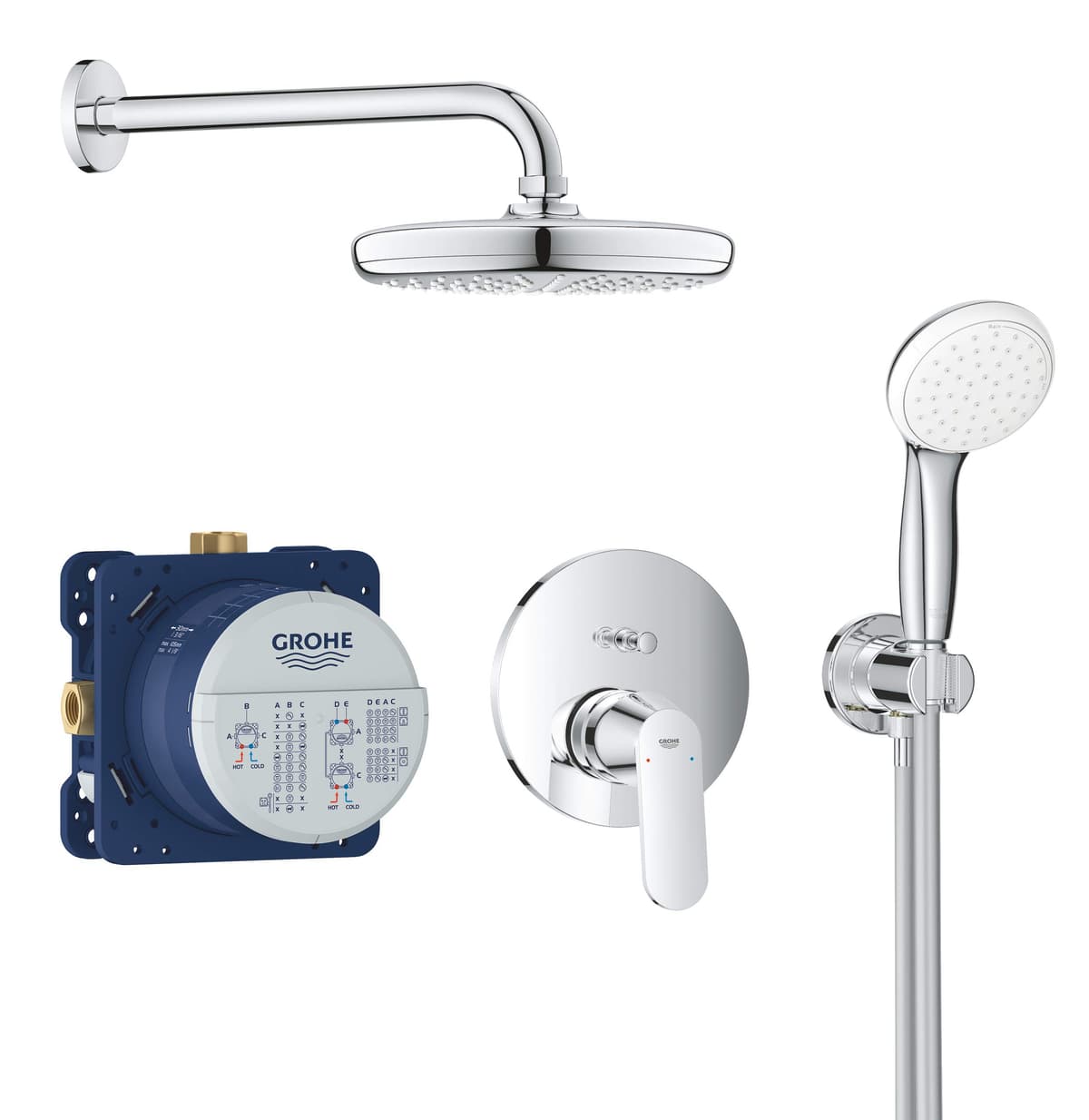 GROHE Eurosmart Cosmopolitan Sistema de ducha empotrado con Tempesta 210, cromo, 25219001