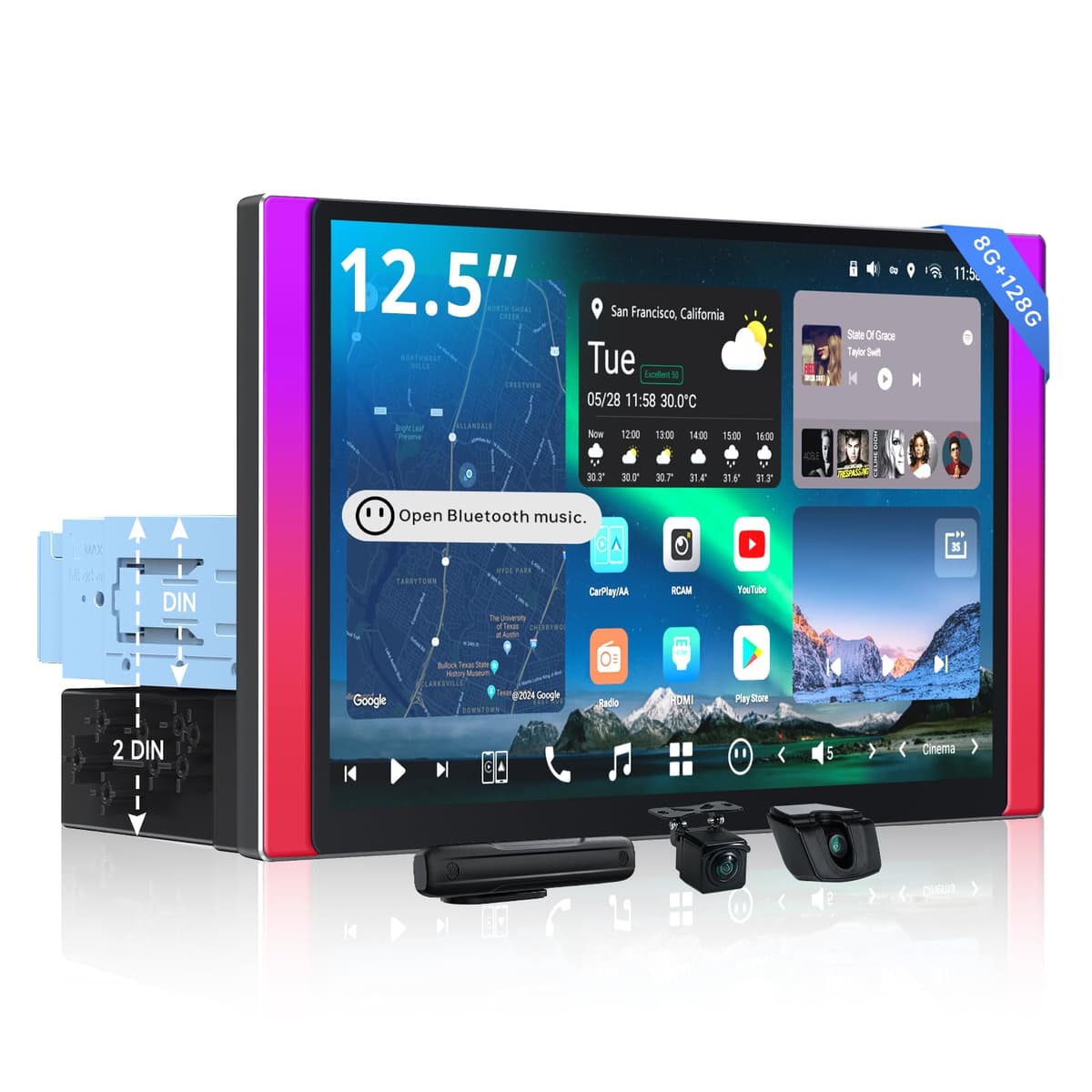 ATOTOZONE X10G125E-R3 Radio Android para Auto 12.5" QLED, 8G+128G, doble cámara y 7.1.2 CH audio