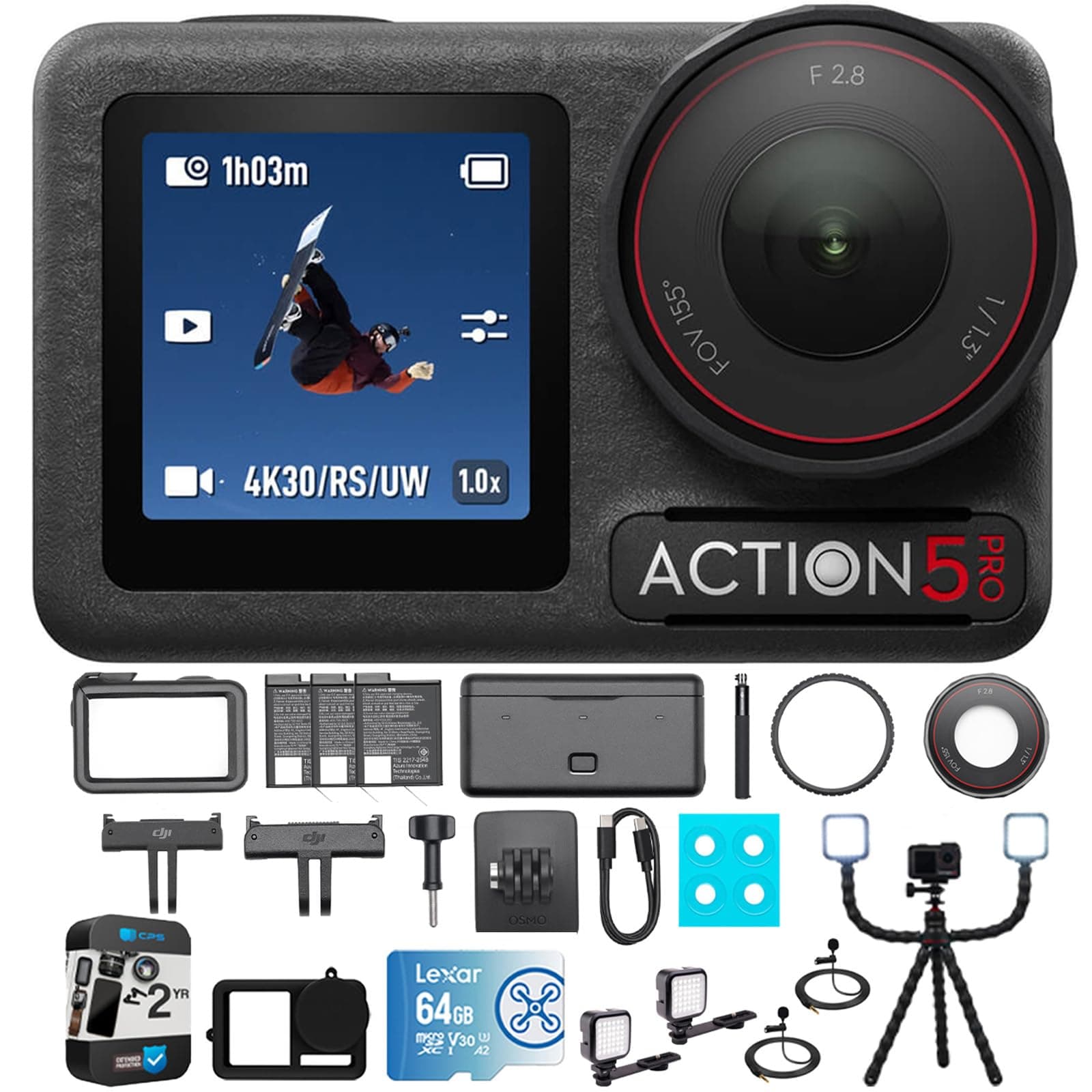 DJI Osmo Action 5 Pro Adventure Combo - cámara de acción con accesorios y plan de protección 2 años E3DJIOSMOACT5PAC