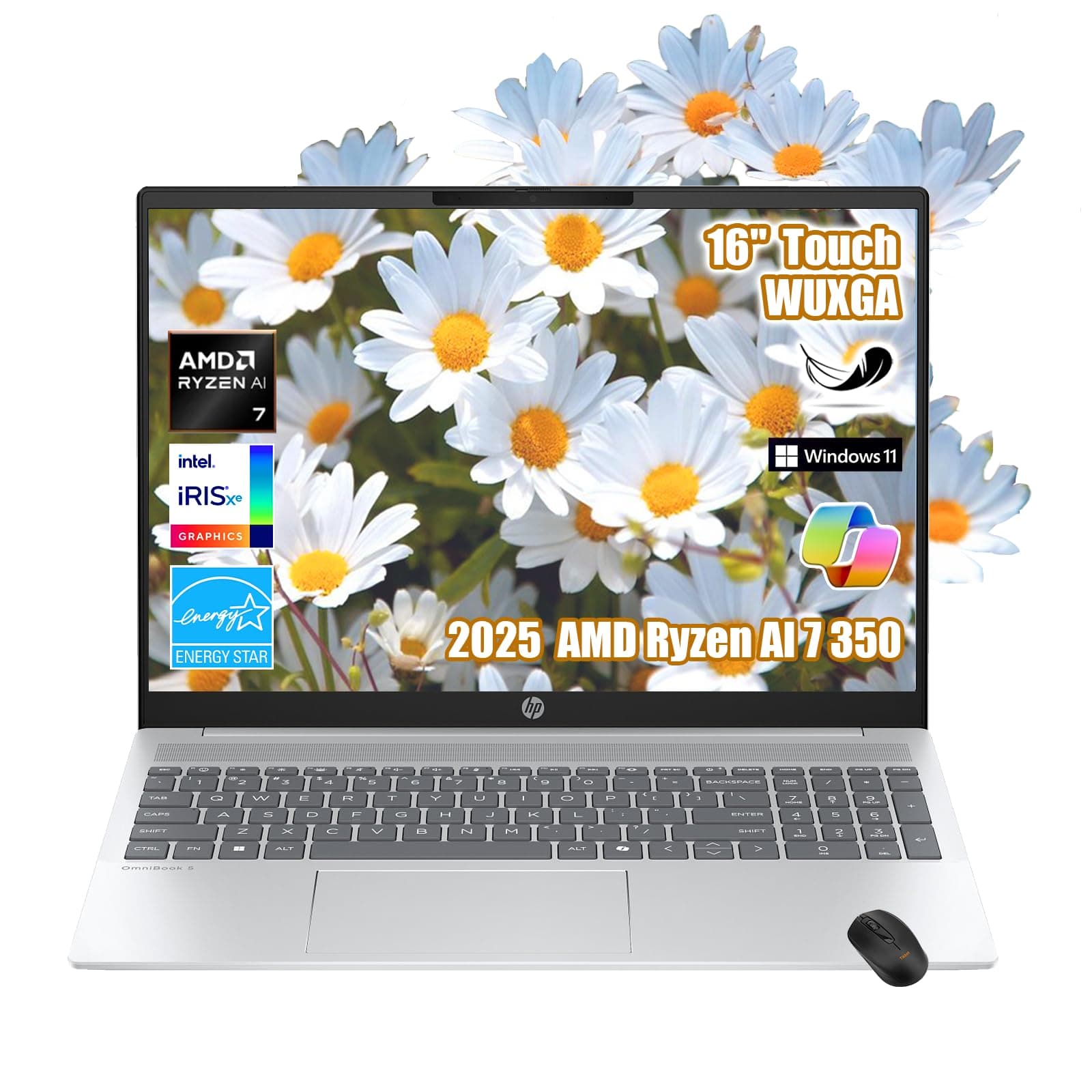 HP OmniBook 5 Copilot+ (16" 2K Touch) - AMD Ryzen AI 7 350, 32GB LPDDR5x, 1TB SSD, Windows 11 Home 16-ag1075cl