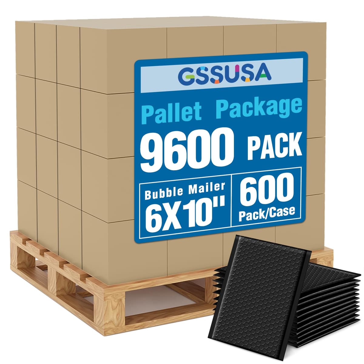 GSSUSA Black Bubble Mailers 6x10 Pack x9600, 1 pallet - Sobres acolchados autoadhesivos