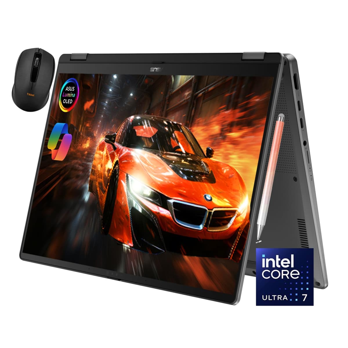 ASUS Vivobook Flip 14" Notebook Táctil, OLED WUXGA, Intel Core Ultra 7 256V, Cámara IR FHD, Teclado Retroiluminado, Wi-Fi 7, Thunderbolt 4, Windows 11 Home, con Stylus y Mouse Inalámbrico (16GB RAM | 2TB SSD) TP3407SA-DS74T