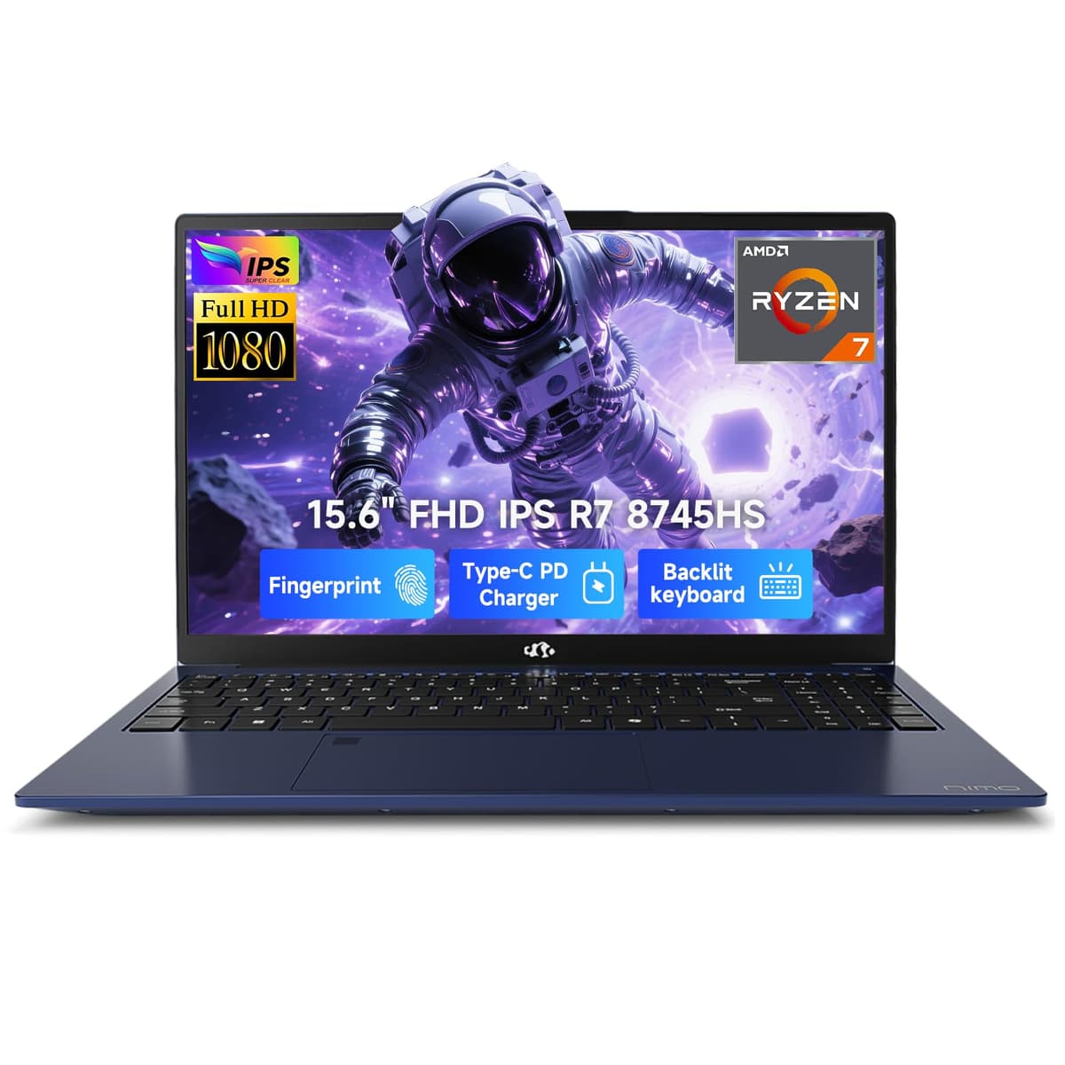 NIMO portátil gamer 15.6" IPS FHD, AMD Ryzen 7 8745HS 32GB DDR5 RAM 1TB SSD (8C/16H, hasta 4.9 GHz), Radeon 780M, cargador rápido USB-C 100W, teclado retroiluminado, sensor de huellas, USB-C 4.0 ARN79