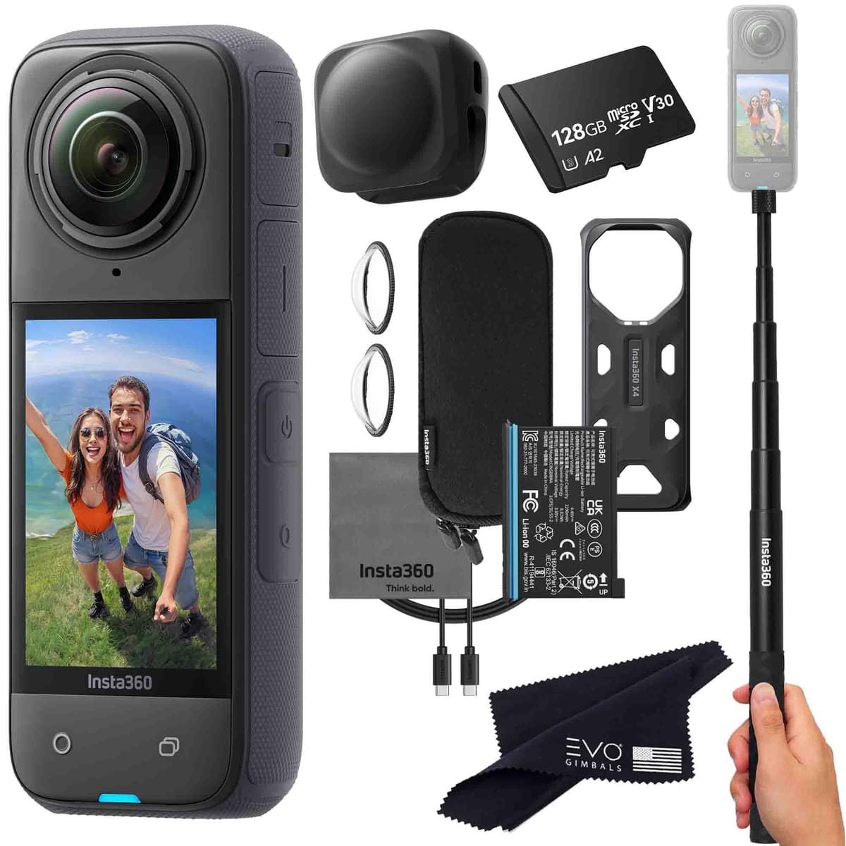 Insta360 X4 Basic Bundle Cámara 360 8K Waterproof con Selfie Stick y Lens Cap (128GB) X4_SELFIE-STICK_128GB