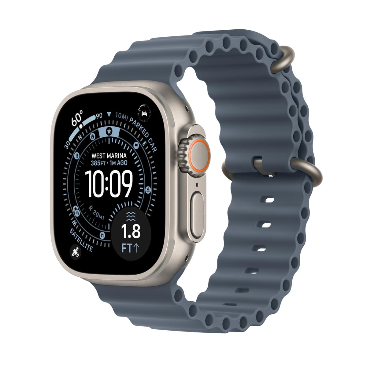 Apple Watch Ultra 3 [GPS + Cellular 49 mm] Reloj inteligente para correr y multisport con caja de titanio resistente y correa Anchor Blue Ocean. Comunicaciones vía satélite, seguimiento avanzado de salud y estado físico MEWH4LW/A