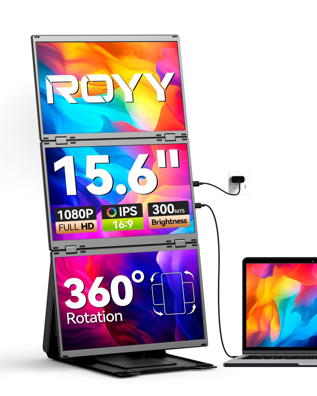 ROYY Extensor de pantalla Quad 15.6" FHD 1080P para laptop, triple monitor portátil (30" combinado) Z4PRO