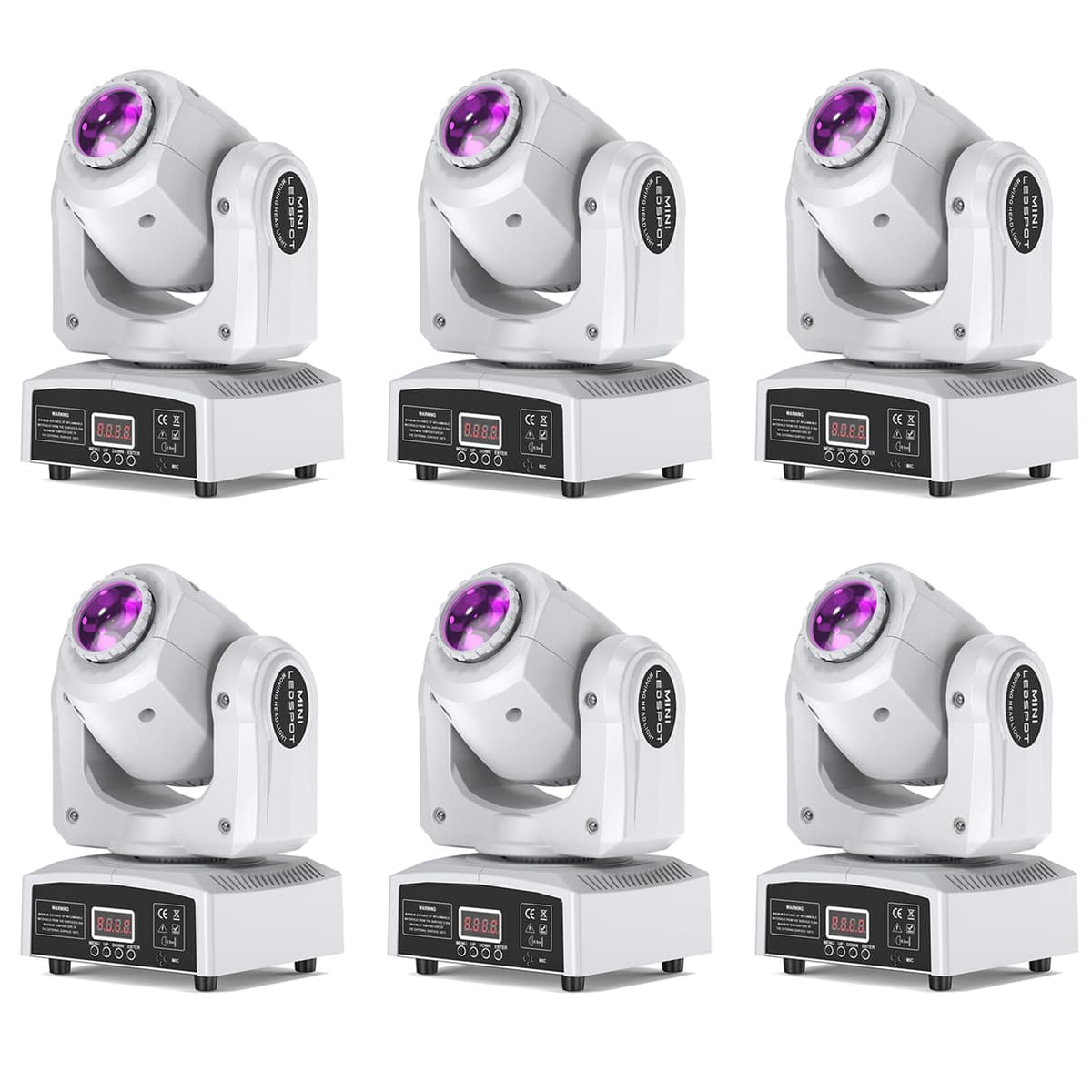 U`King Moving Head 8 Color con 8 GOBO LED DMX y Control por Sonido (Paquete 6 Blancos) ZQ02002X6