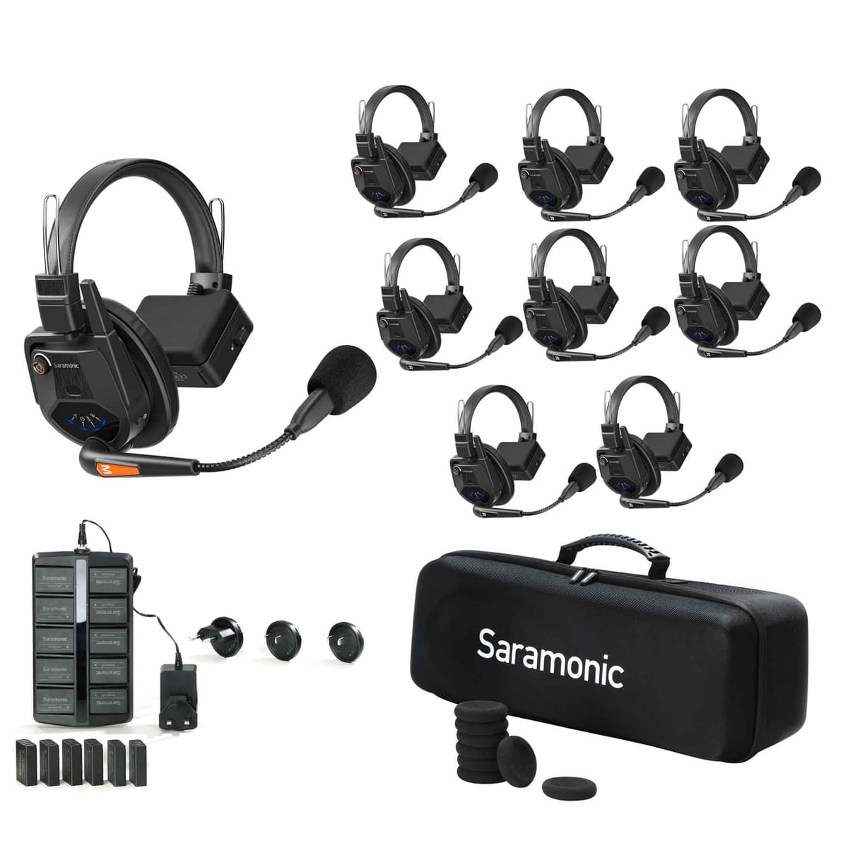 Saramonic WiTalk9-8S Intercom inalámbrico DECT 8 personas 1.9GHz, Alcance 500m, con 16 baterías y cargador 10 bahías WiTalk9 WT8S
