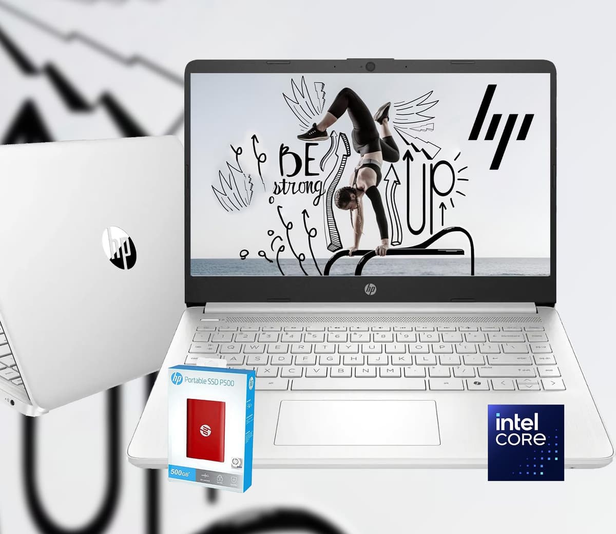 HP 14 Ultrabook • Intel N150 de 4 núcleos • Microsoft 365 • Copilot AI • 4 GB RAM • 1, 6 TB de almacenamiento (128 GB UFS con HP P500 SSD portátil de 512 GB + 1 TB en OneDrive) • Wi-Fi 6 • 12 h de batería • Plata • Windows 11