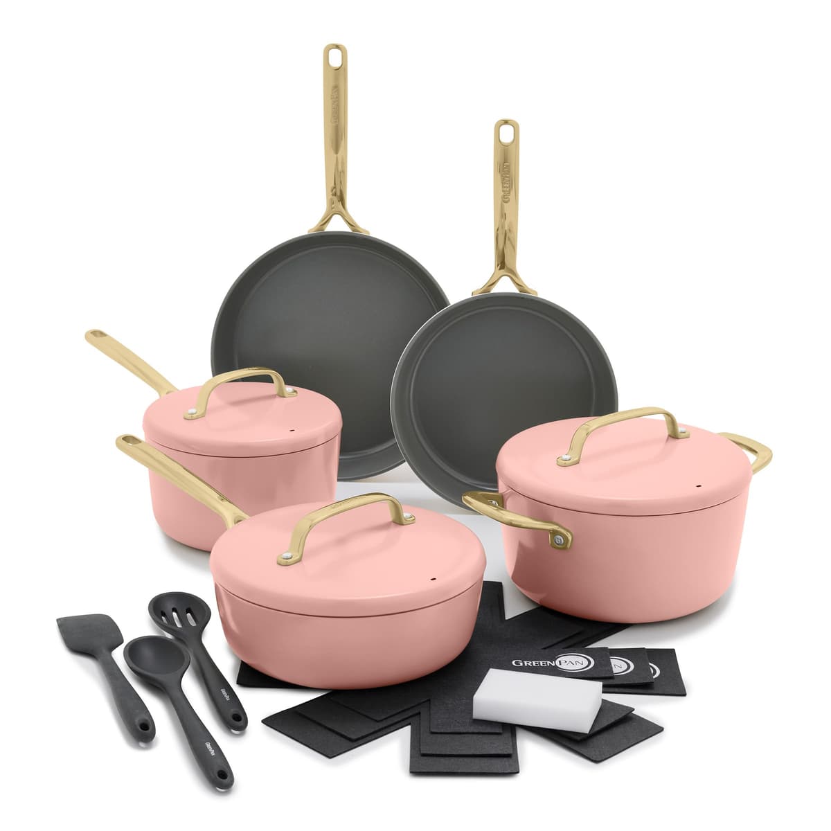 GreenPan GP5 - Set de cocina 14 piezas, cerámica Infinite8, Dusty Rose CC008404-001