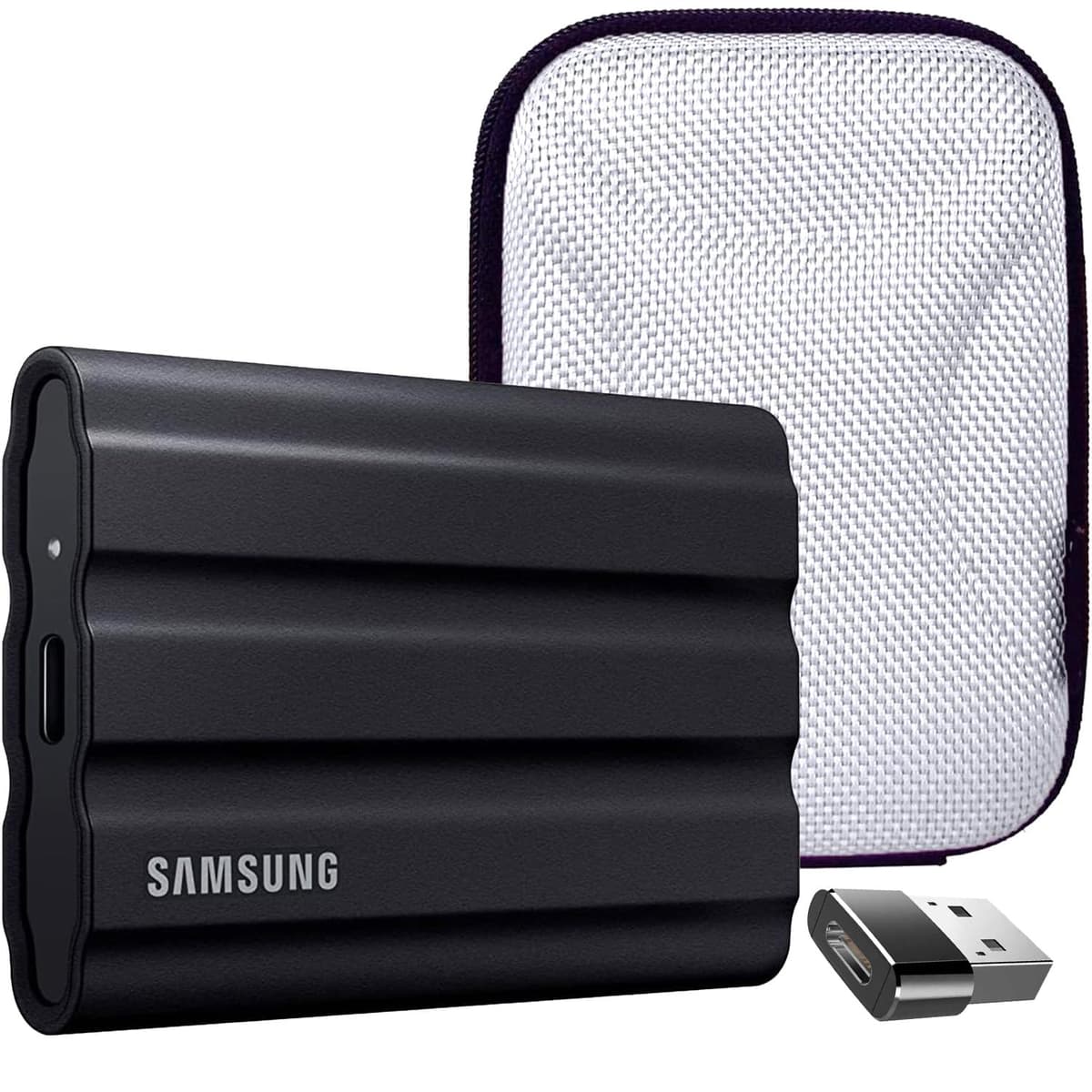 Samsung MU-PE4T0S/AM T7 Shield 4TB SSD portátil, USB 3.2, negro - paquete con estuche rígido y adaptador tipo C a USB 2.0 A macho E3SAMMUPE4T0S