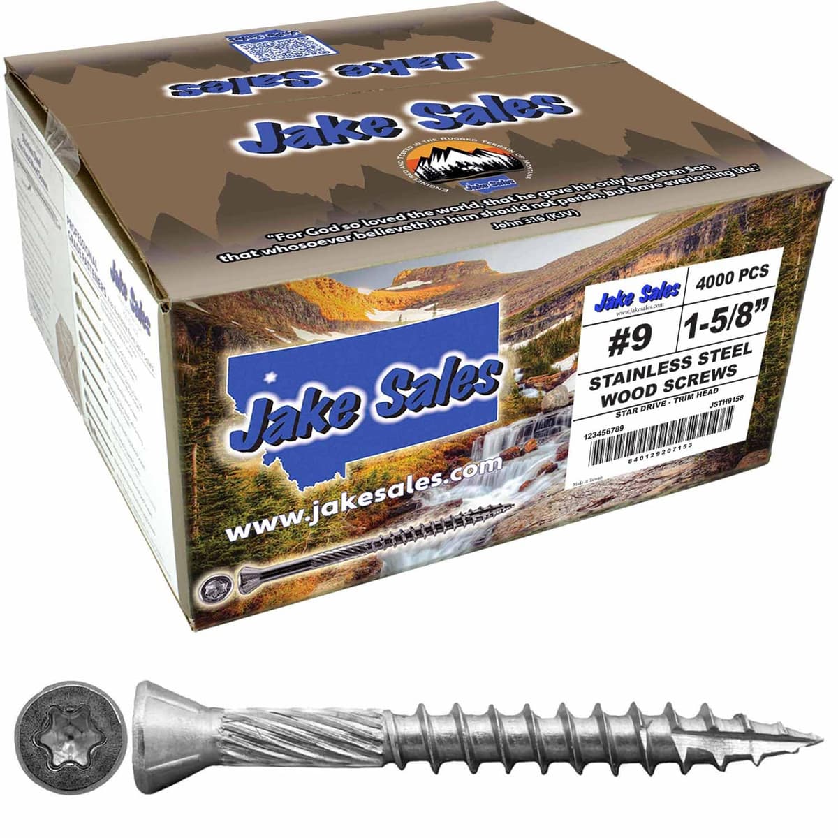Jake Sales #9 x 1-5/8" Tornillo de acero inoxidable cabeza Torx/Star - Caja completa (~5000) 9-158-STAINLESS-STEEL-WOOD-SCREWS-STH-F