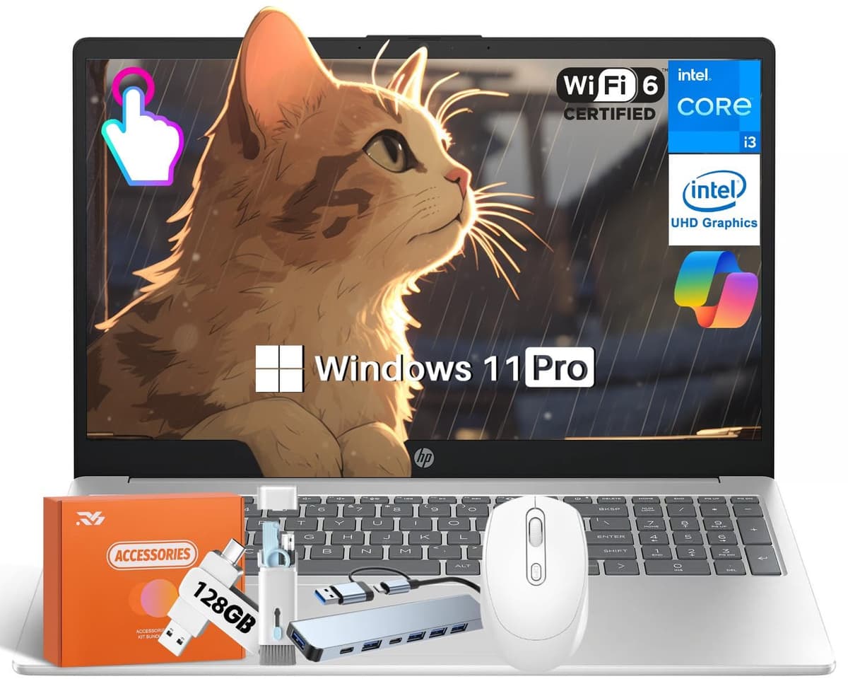 HP 2025 15.6" Notebook con Pantalla Táctil i3-1315U, 64GB RAM, 2TB SSD, Windows 11 Pro 15-fd0123dx