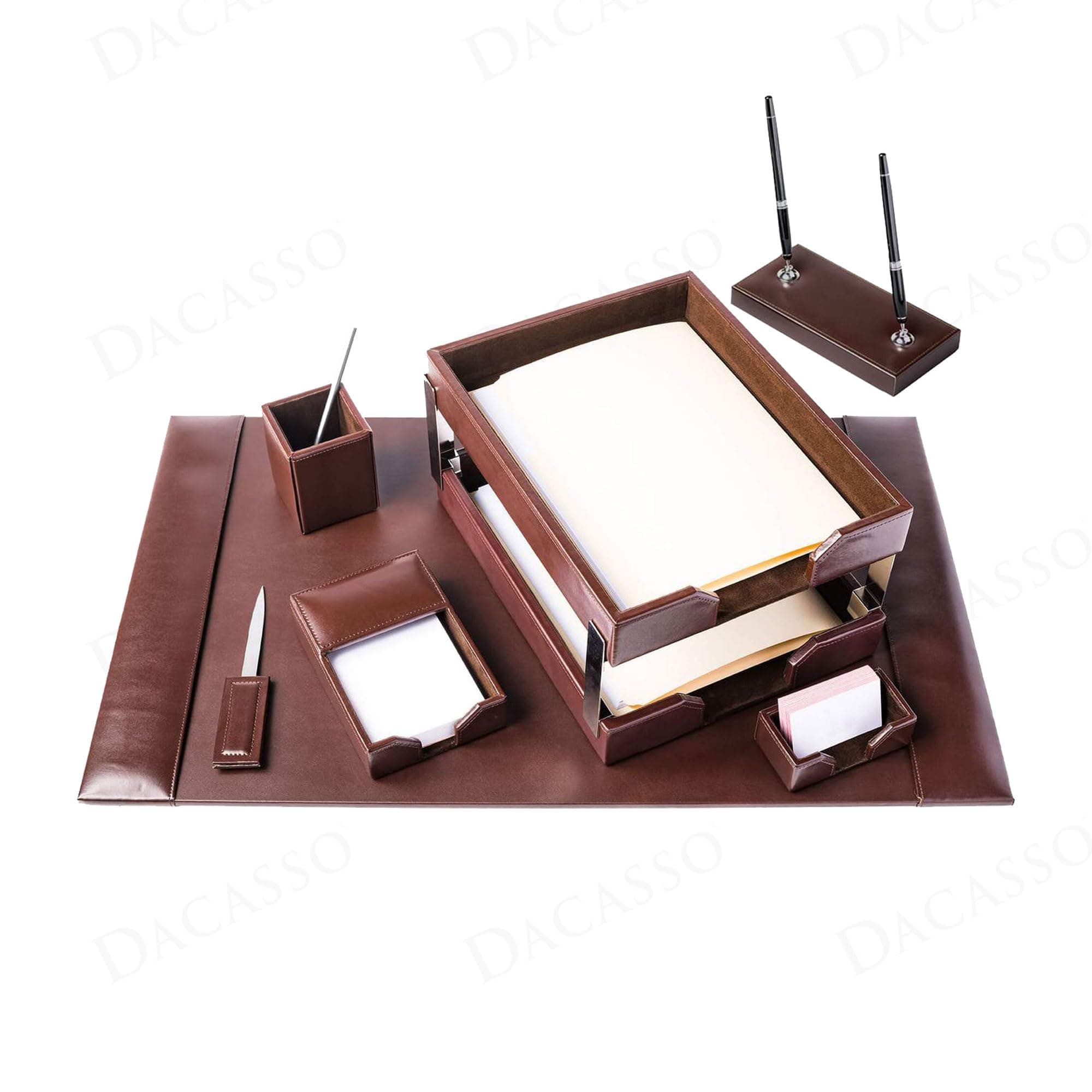 Dacasso Set de Escritorio 9 Piezas Bonded Leather Marrón Oscuro DF-3609