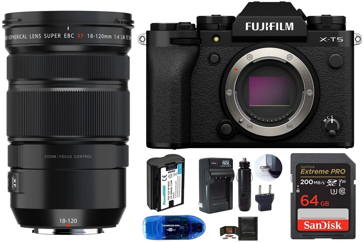 Bundle Fujifilm X-T5 con XF 18-120mm f/4 LM PZ WR + Accesorios (7 piezas) FJX-T5+18120mm-64X-CH-7PCS