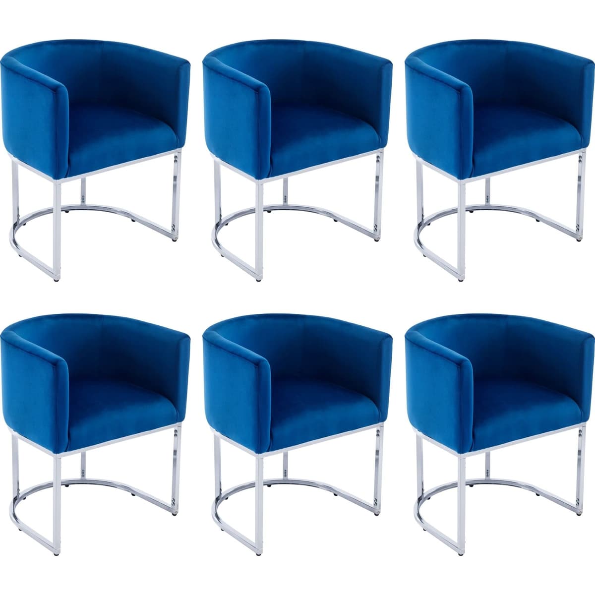 BESTANO Silla de comedor de pana estilo barril - juego de 6, marco metálico cromado, 18.5" ancho, azul