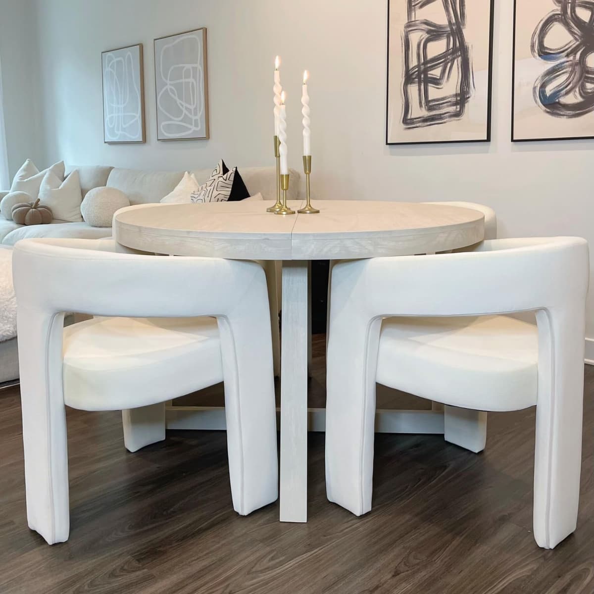 DAYALANE Juego de 4 Sillas de Comedor Barrel Modernas, Tapizadas, Blancas