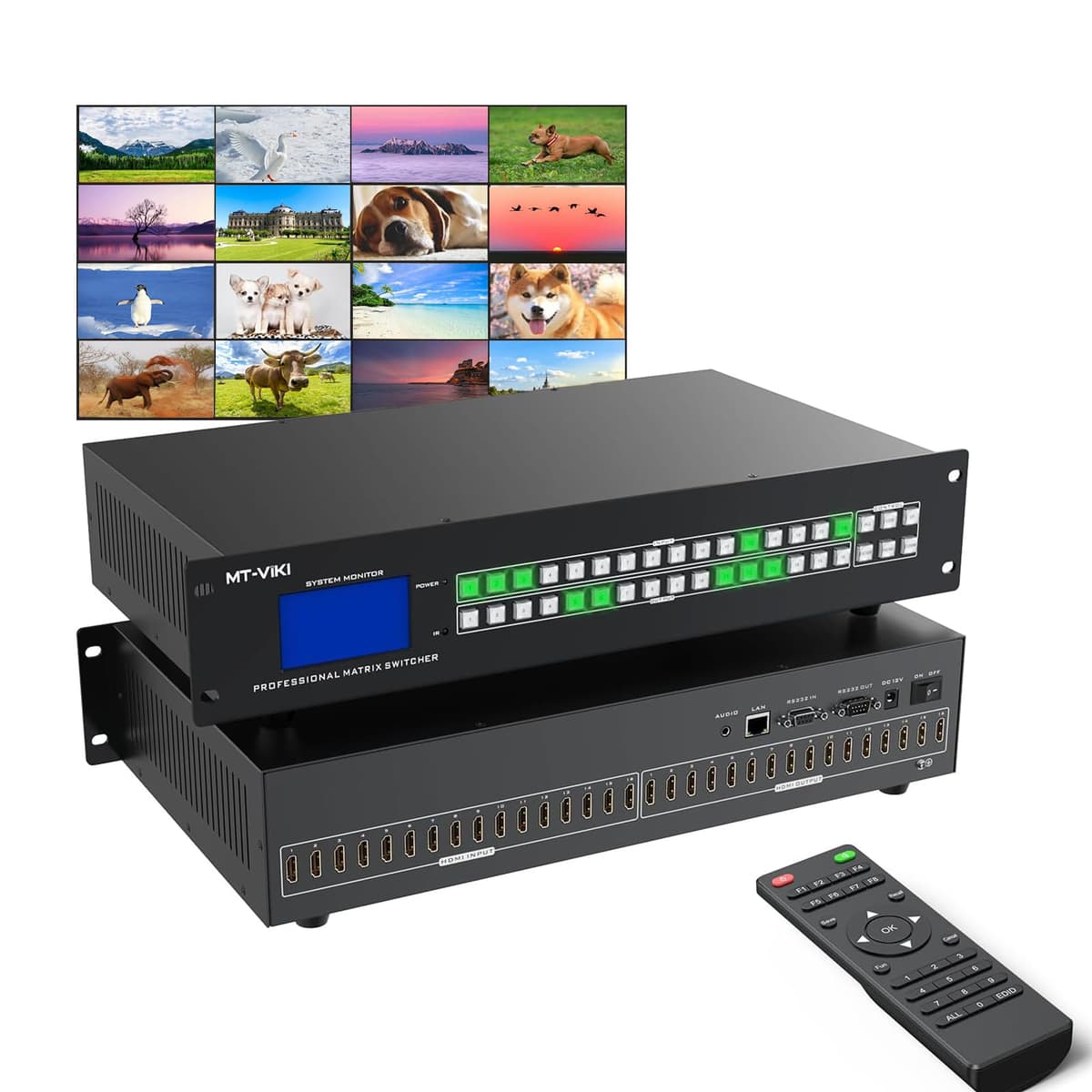 MT-VIKI HDMI Matrix Switch 16x16 4K con Web GUI, RS232, LAN y extracción de audio 3.5mm