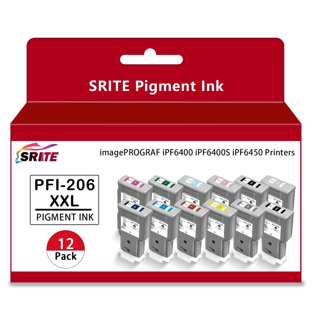 SRITE PFI-206/ PF I206XL - Pack 12 tintas pigmentadas 300 ml para Canon ImagePROGRAF iPF6400/iPF6450 PFI206XL Ink-12PK