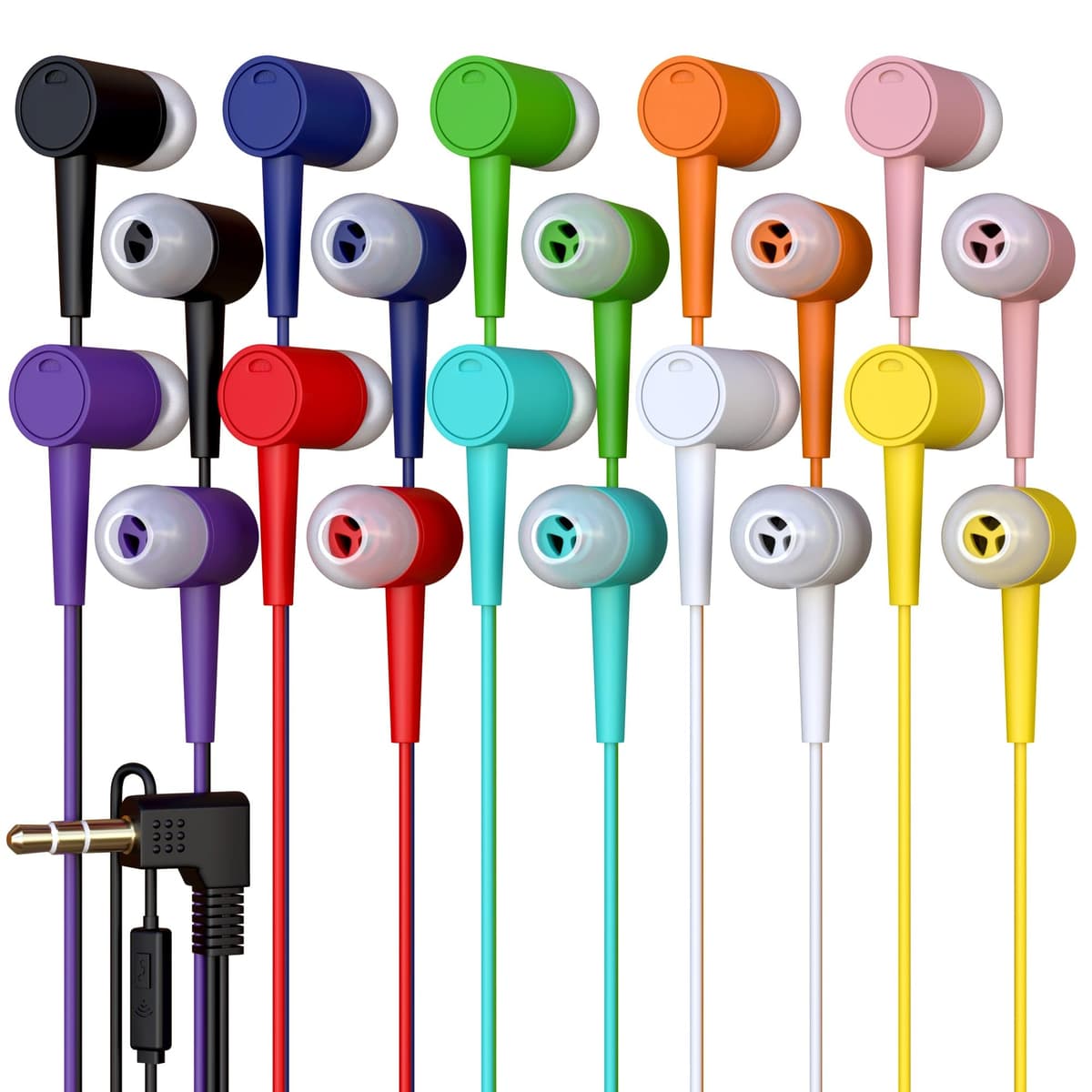 RedSkyPower Paquete de 1000 Auriculares con Cable y Micrófono, Jack 3.5mm, Cable de 4ft, Empaque para Escuela (Mixed Colors) UEVWRLFI02
