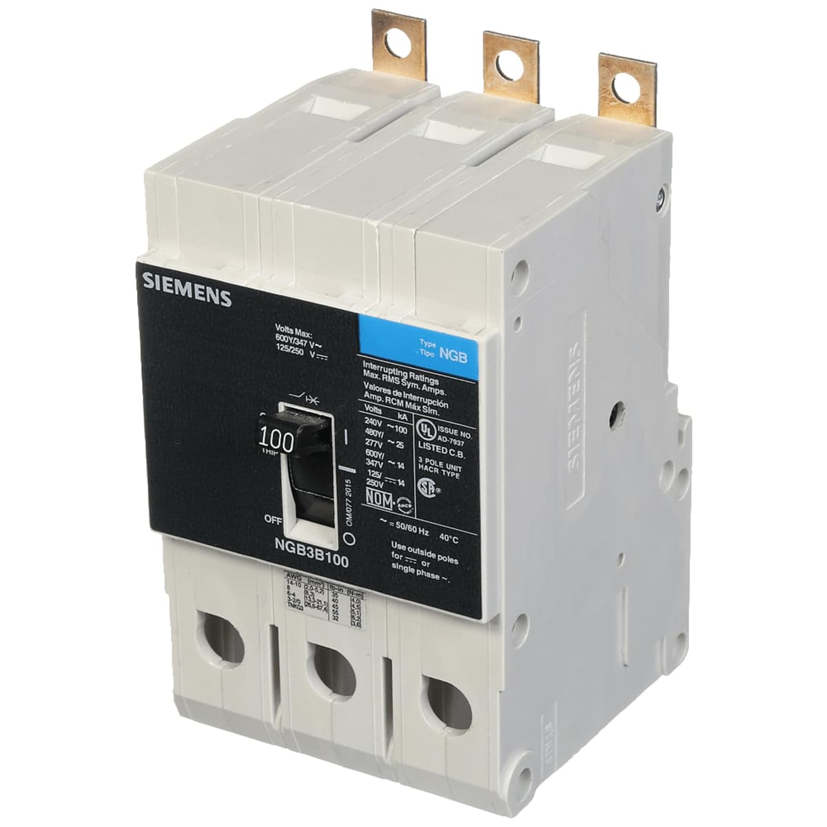 Interruptor termomagnético SIEMENS NGB3B100B, 3 polos, 100 A, 600 V