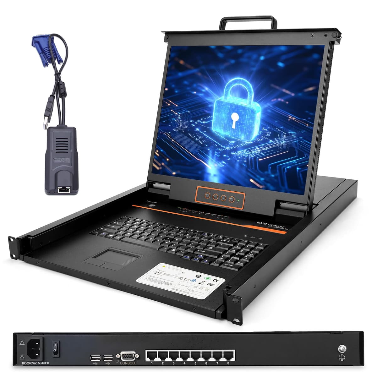 Kinan Consola KVM Rack 1U con Switch Cat5 8 Puertos, Monitor 19" y Teclado, Modelo LC1908 Kinan-LC1908