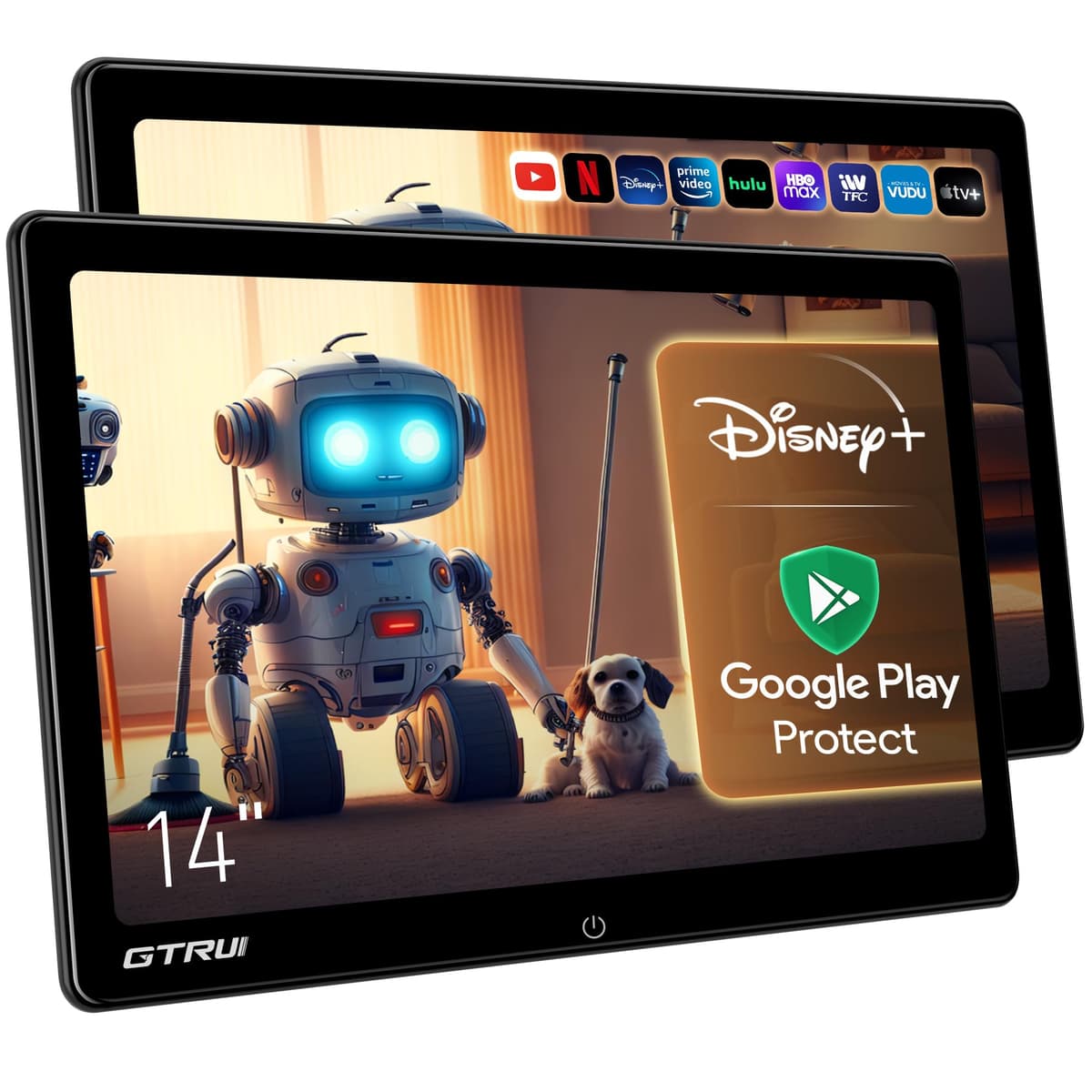 GTRUI Monitor para Reposacabezas de Auto de 14 Pulgadas 4K con Android, Pantalla Táctil IPS Glass-to-Glass, Reproductor Multimedia para Asiento Trasero con WiFi y Bluetooth, Soporte Control por Teléfono y Mirror Link (2 Unidades 4+64GB) F4MAX