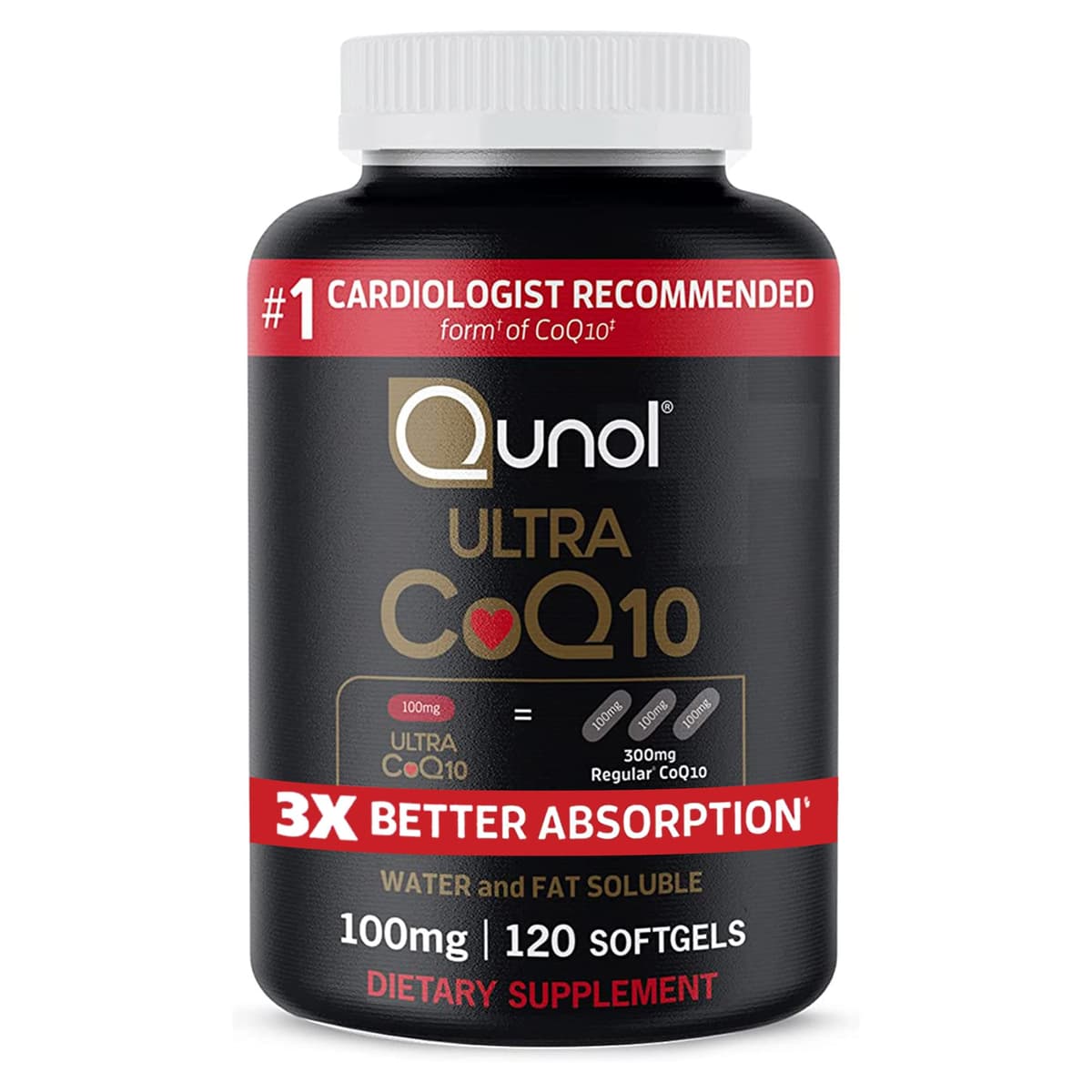 Qunol Ultra CoQ10 100mg - Cápsulas blandas, antioxidante para la salud del corazón & energía, 120 unidades (pack de 24) QULT120