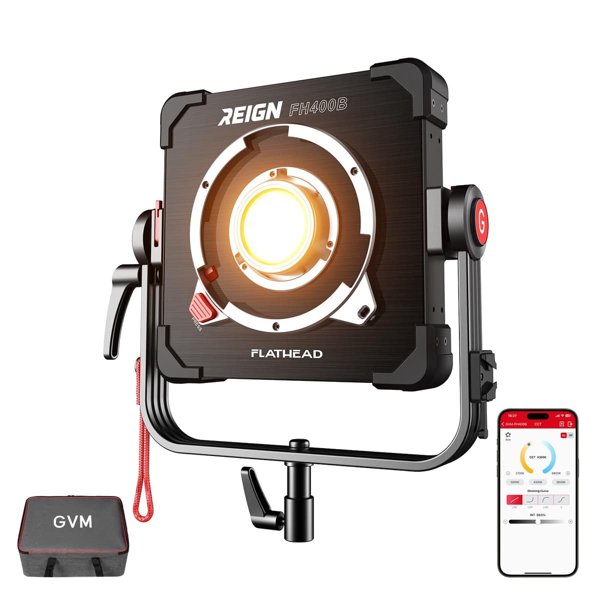 GVM 400W Bi-Color Video Light 2700-6800K, 97+ CRI, diseño Flathead, soporta arreglos apilables 4-6 luces GVM-300W-ALO
