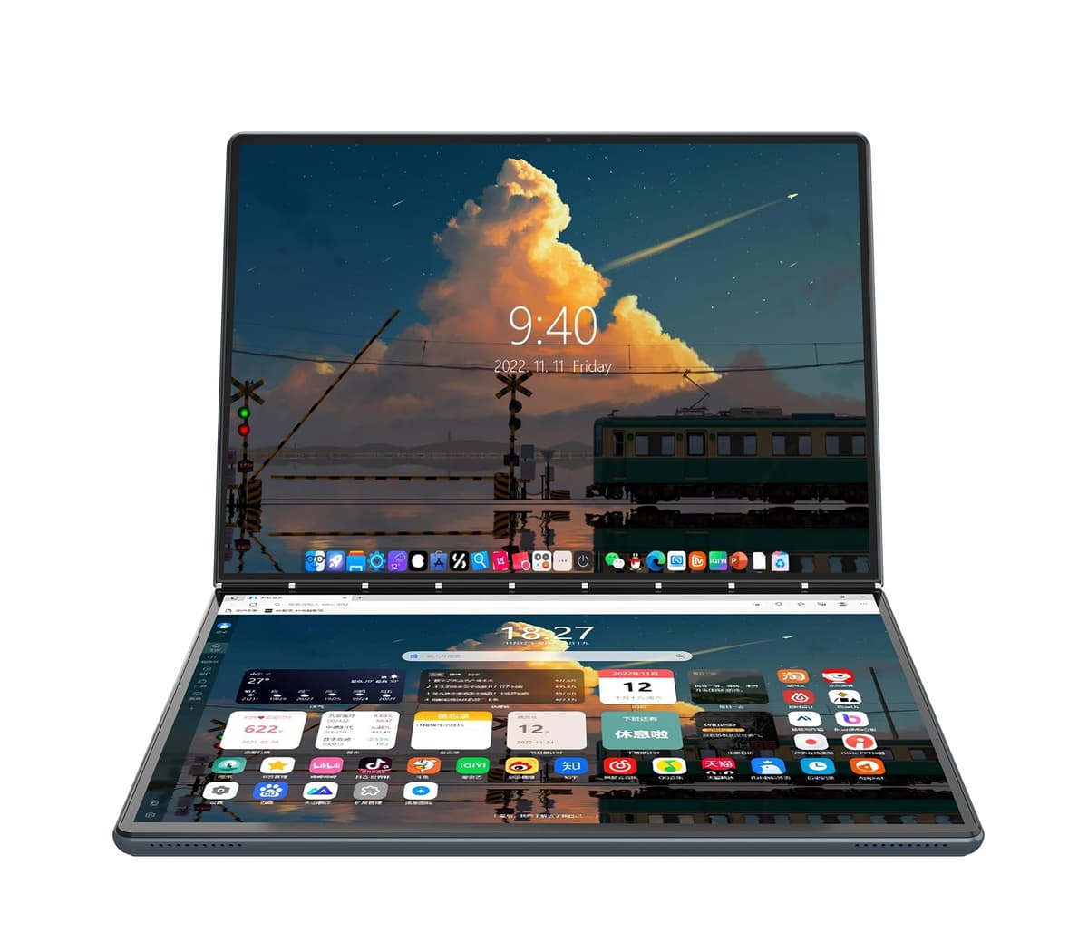Ruchonin 2 en 1 13.5" 2.5K Doble Pantalla Táctil Laptop CPU 12ª Gen Alder Lake-N N100 Win 11 Home 16GB RAM 512GB SSD (Gris)