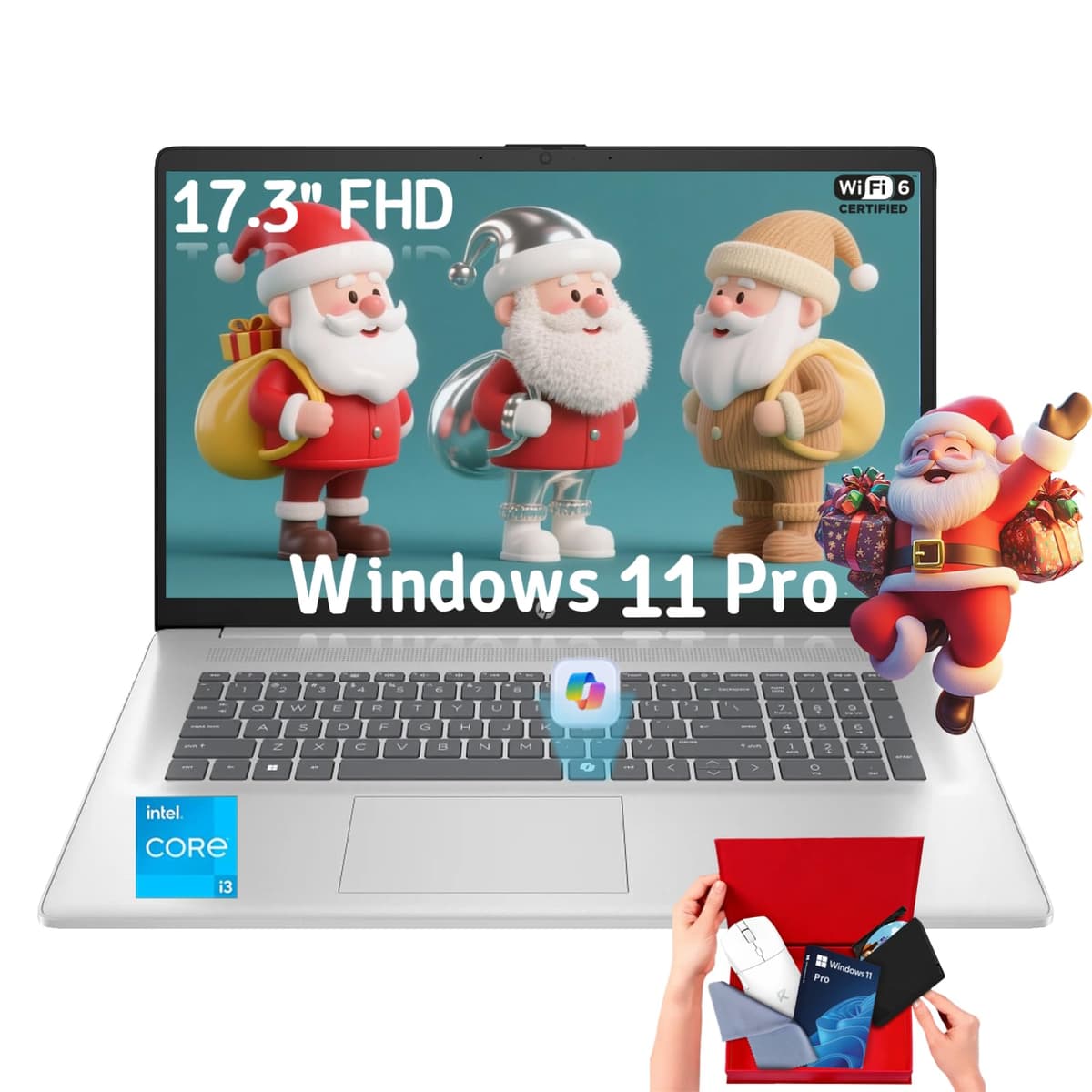HP 17.3" Laptop, Intel i3 de 8 núcleos, pantalla FHD antirreflejo, 32 GB de RAM, SSD de 1 TB, Windows 11 Pro, Bluetooth 5.3, teclado numérico, Copilot AI, laptop para negocio y estudiantes